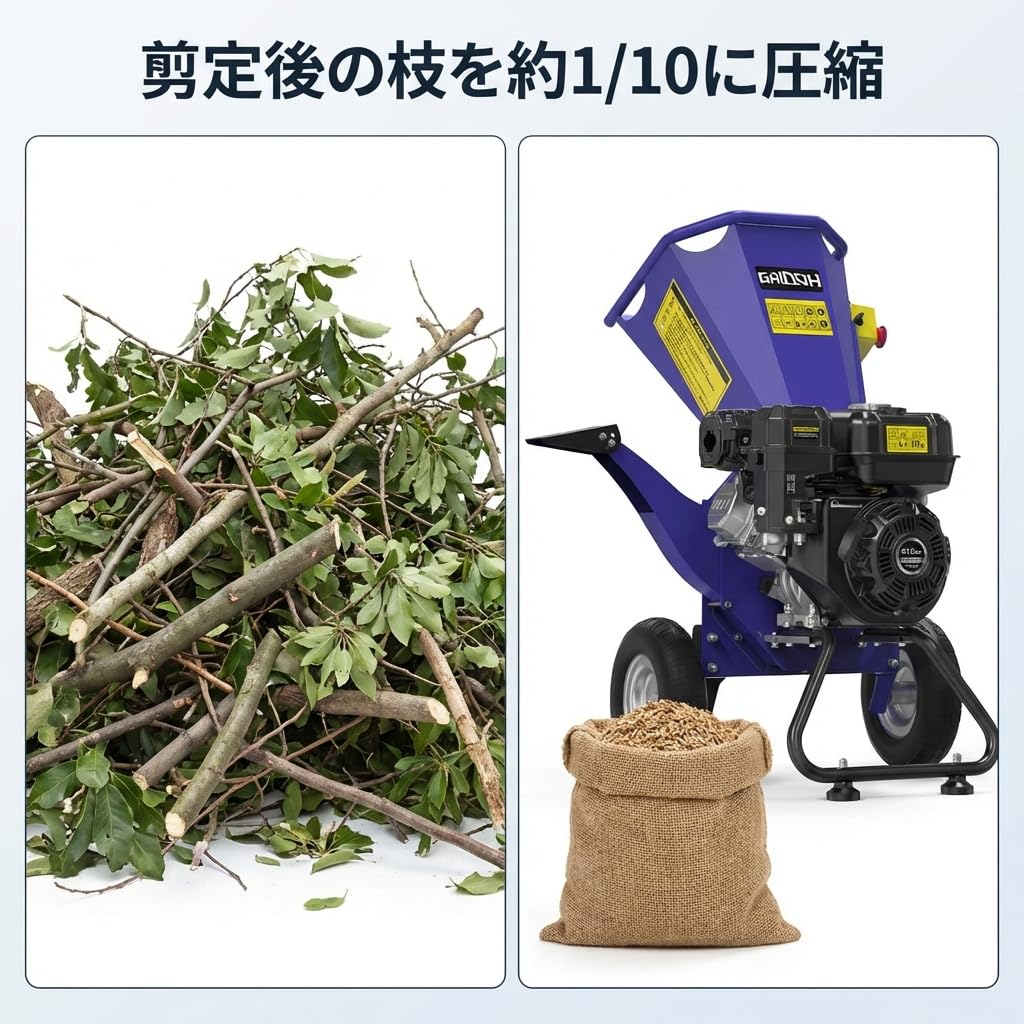 エンジン式ウッドチッパー セル式 粉砕機,ウッドチッパー,ガーデンシュレッダー,エンジン式,最大粉砕径約
