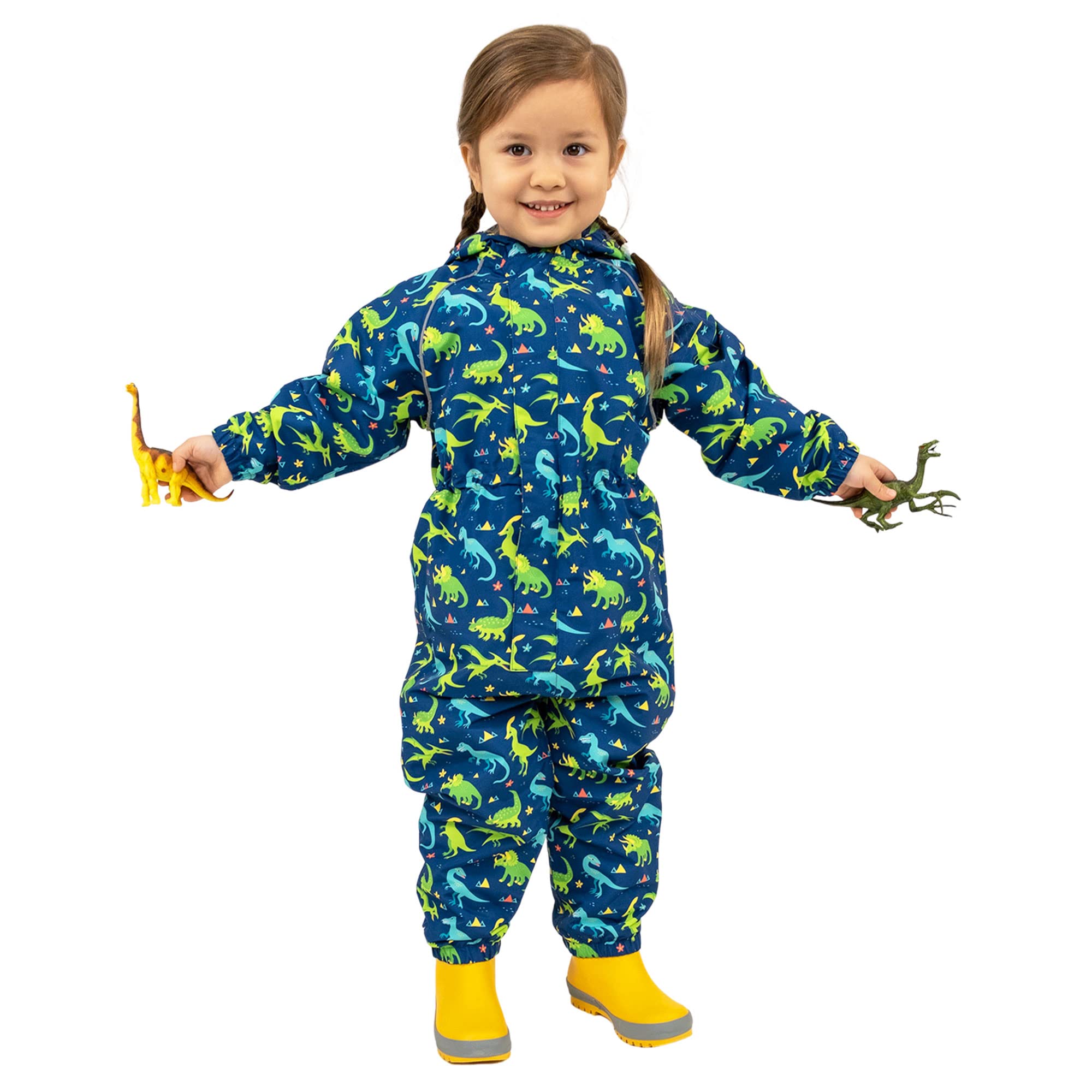 Jan & Jul Thin-Lined: Dinoland Kids' Waterproof Rain Suit, Muddy Buddy For Children (Puddle-Dry: Dinoland, 5T)