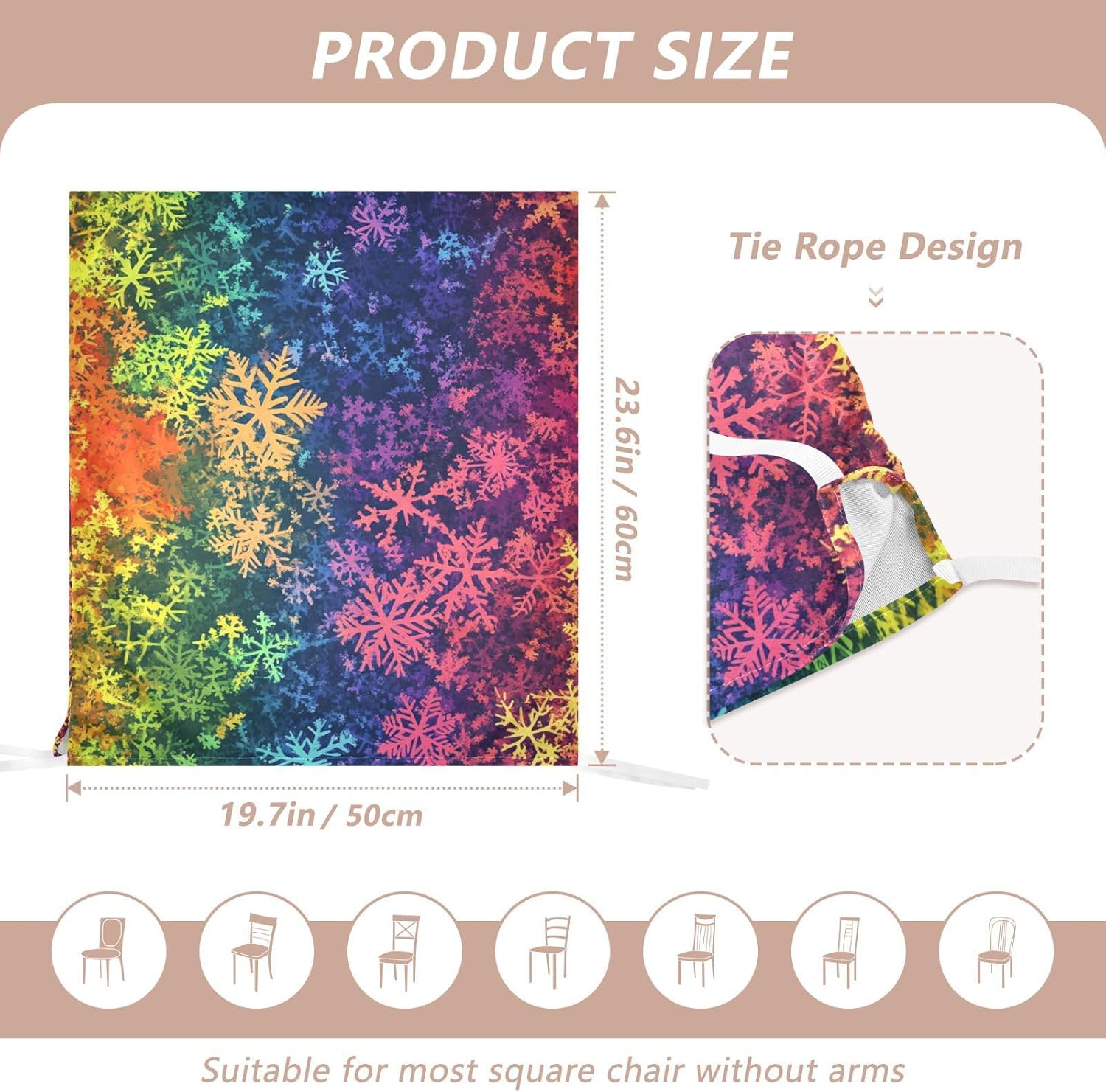 ALAZA Rainbow Color Snowflake Chair Back Cover Set of 6, Washable Reusable Removable Chair Slipcovers Decorative Chair Cover for Home Kitchen Wedding Party