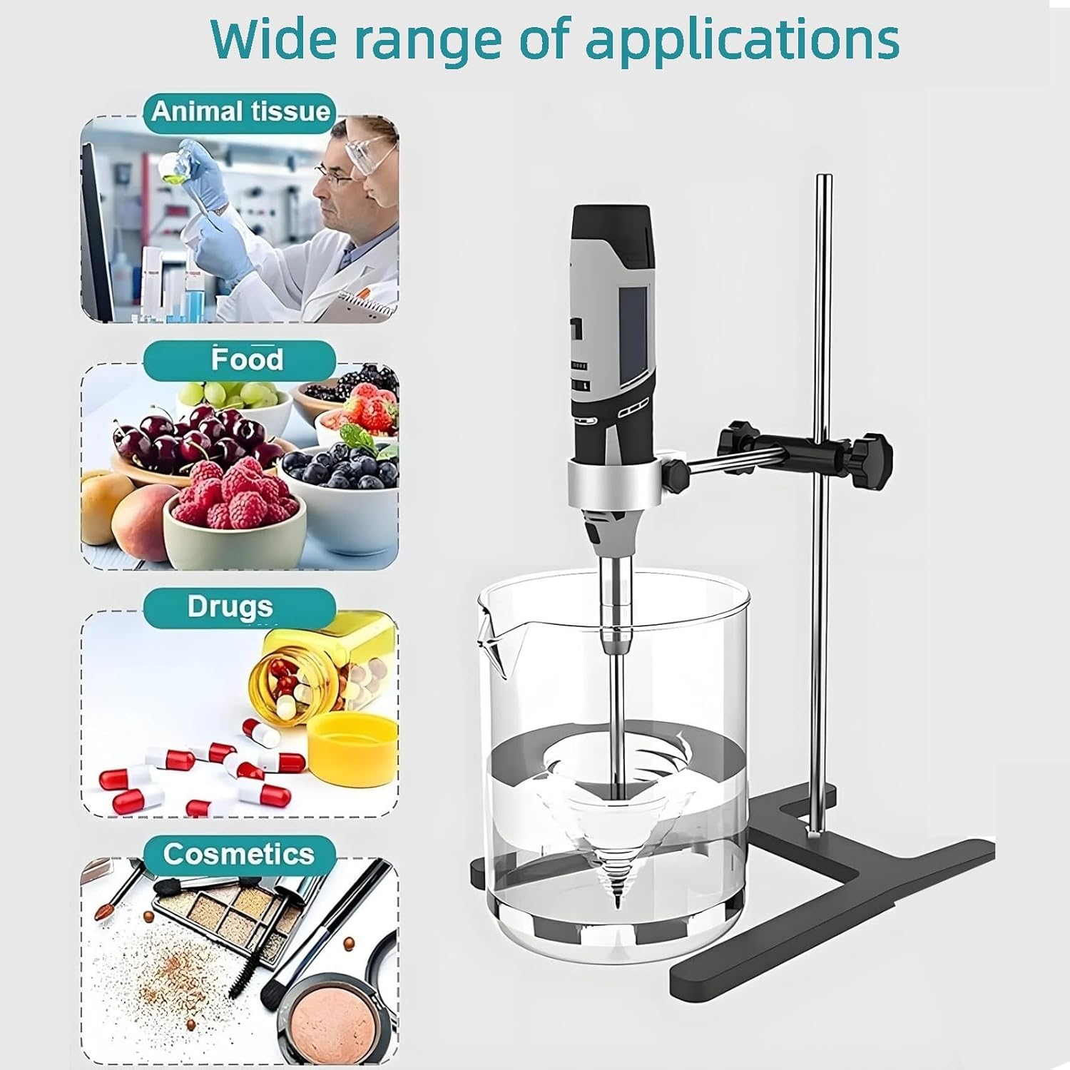 High Speed Homogenizer,Lab Disperser Emulsifier,Handheld High-Speed Homogenizer,with 6mm,8mm,and 10mm Working Heads, H-Shaped Stand,6-Speed Adjustable(Tabletop,10mm+H-Stand)