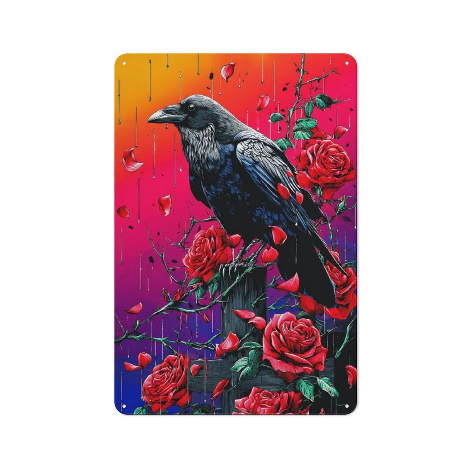 Junmoney Raven And Roses A Gothic Symphony Country Farmhouse Metal Sign 30X20cm, Farmhouse Wall Decor For Dining Room, Cafe, Entryway Or Family Room