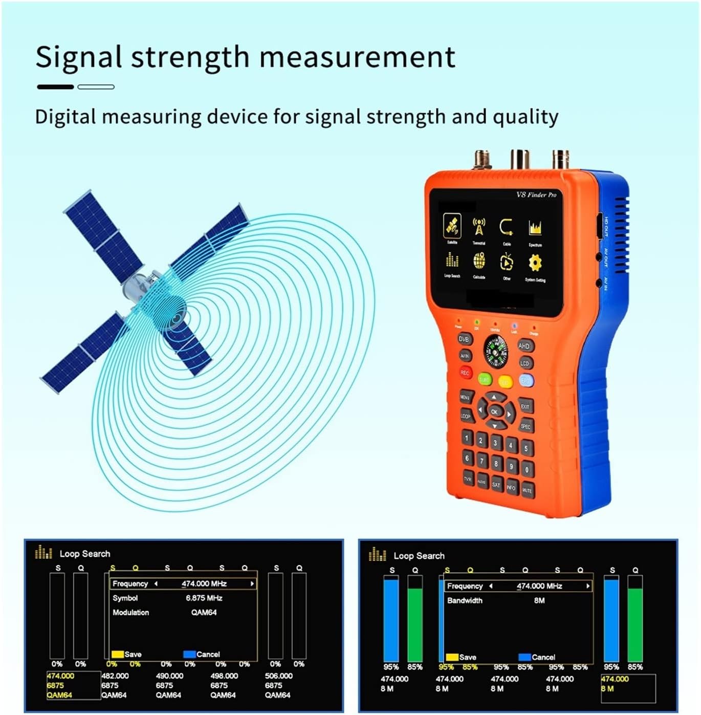 V8 Finder PRO Satellite Signal Finder Meter DVB-S2/T2/C Combo HD Digital Satfinder H.265 HEVC MPEG-4 Terrestrial Signal(V8 Finder Pro)