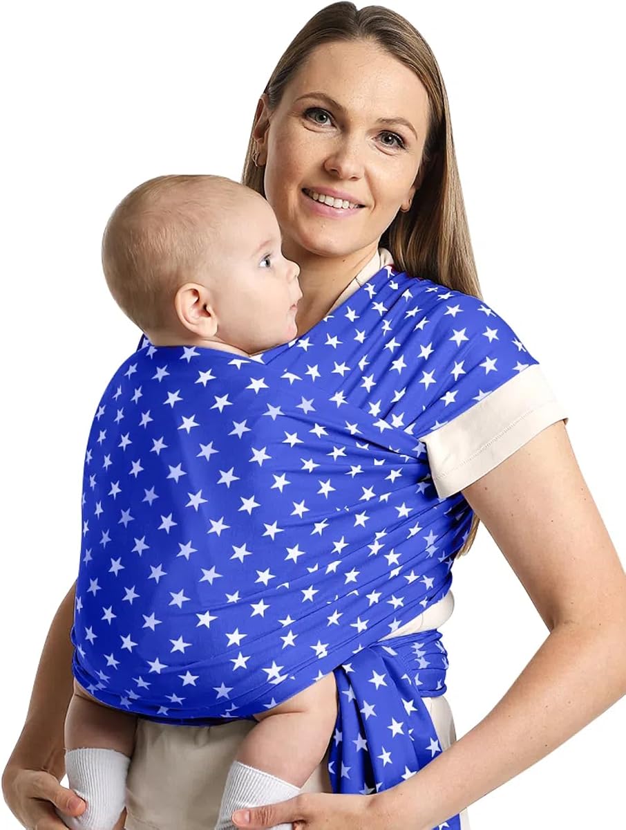 Portabebés con patrón de estrellas a la moda, cómodo envoltorio y envoltorio para bebé, elástico, transpirable, diseño de manos libres, portabebés para recién nacidos y niños pequeños de 7 a 35 libras