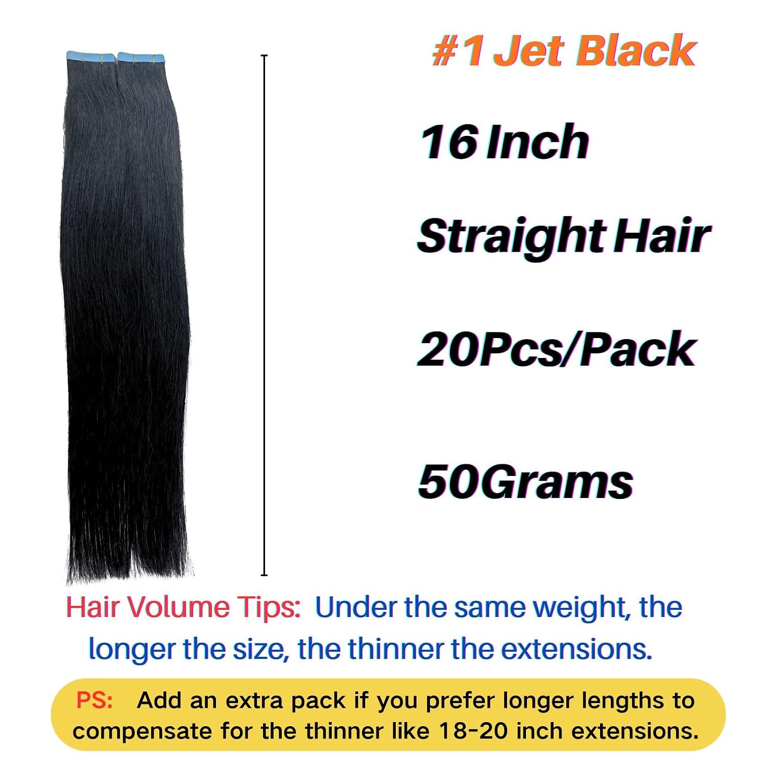 Jet Black Tape in Hair Extensions Human Hair Invisible Thick Tape in Real Hair Extensions Remy Human Hair for Girls