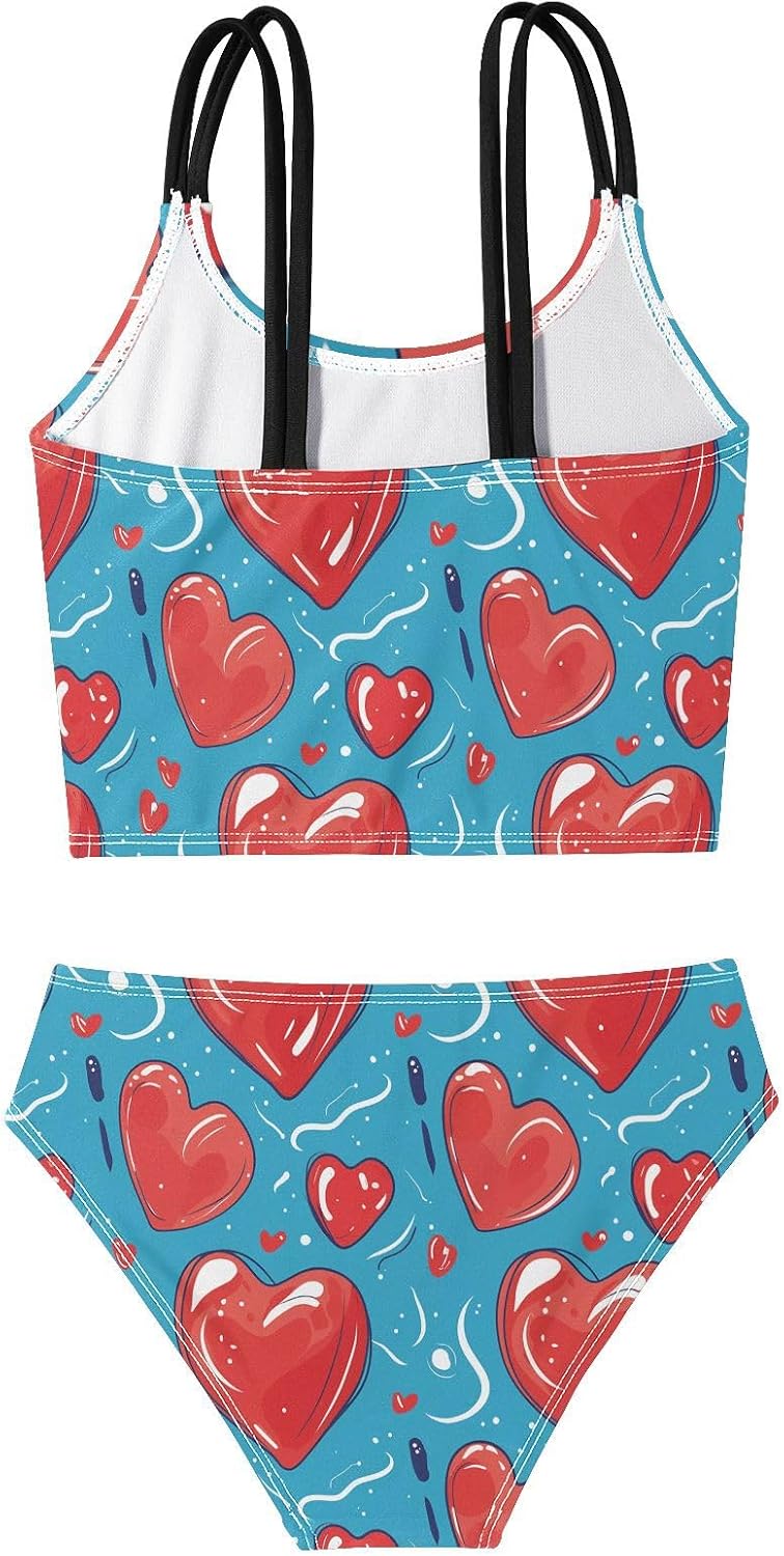 visesunny Girls Two Piece Swimsuits Red Heart Pattern Girl's Bikini Sets Bathing Suits for Girls Size 5-12Y