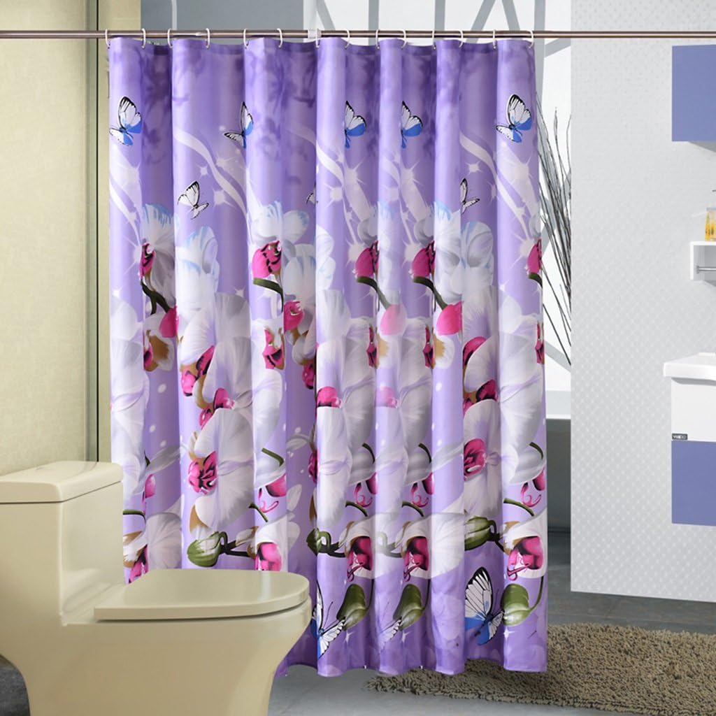 William 337 Polyester Fabric Shower Curtain Proof D 'Bathroom Water Bathroom Curtains Purple crutain orchid butterfly for bathroom (Size : 240cm wide*200 high cm)