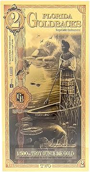 Florida 2 Goldback Gold foil Art Series Spes | 1/500th of a Troy Oz of 24K Collectible Gold 1 Pack