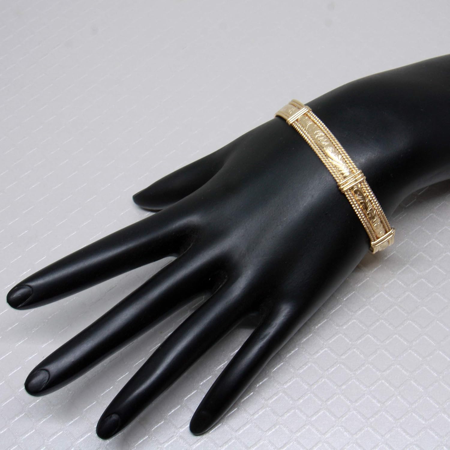 Real 14K Gold Filled Bangle, Handmade Gold Bracelet for Women, Scroll Pattern