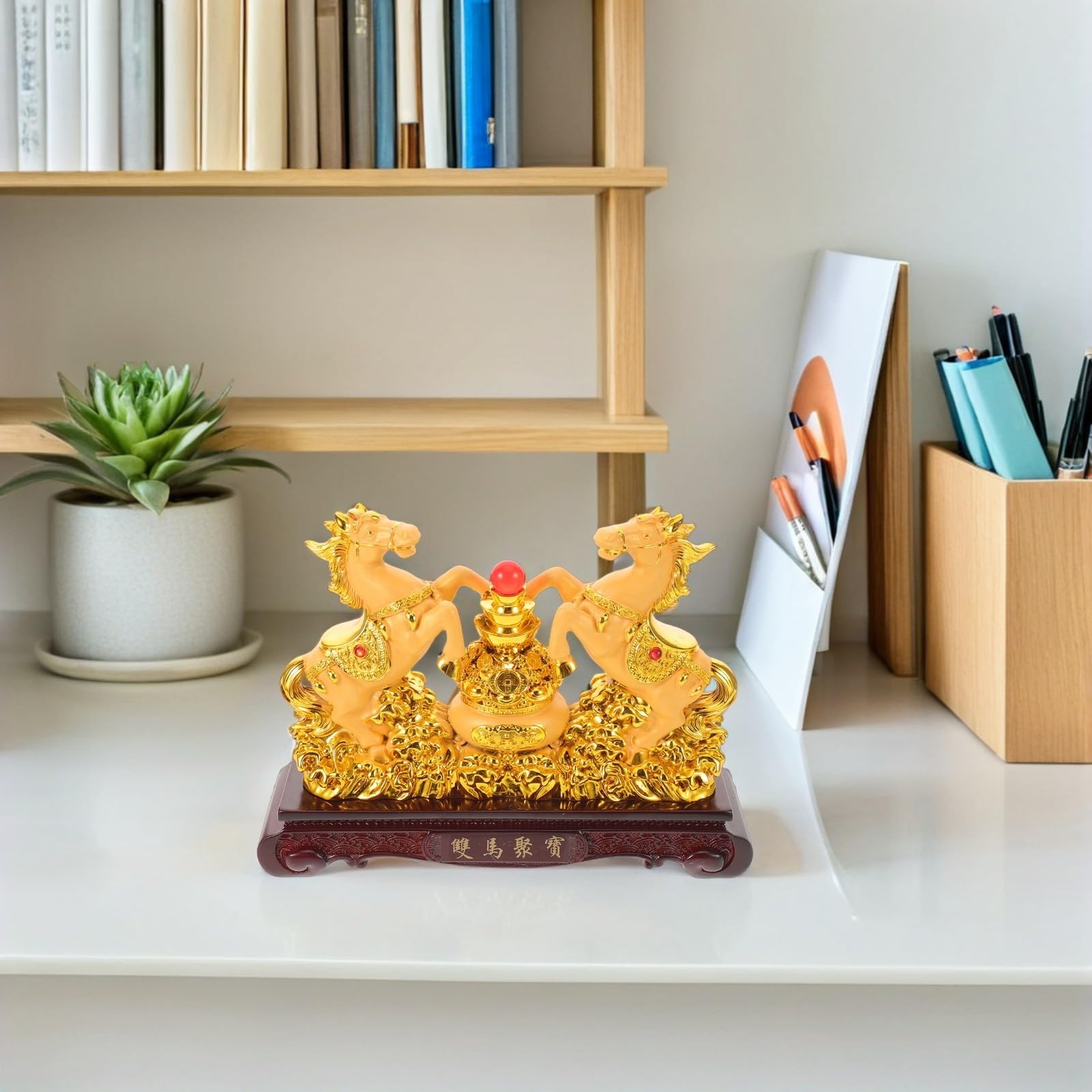 Chinesische Feng Shui Pferdestatue aus Kunstharz für Zuhause und Büro