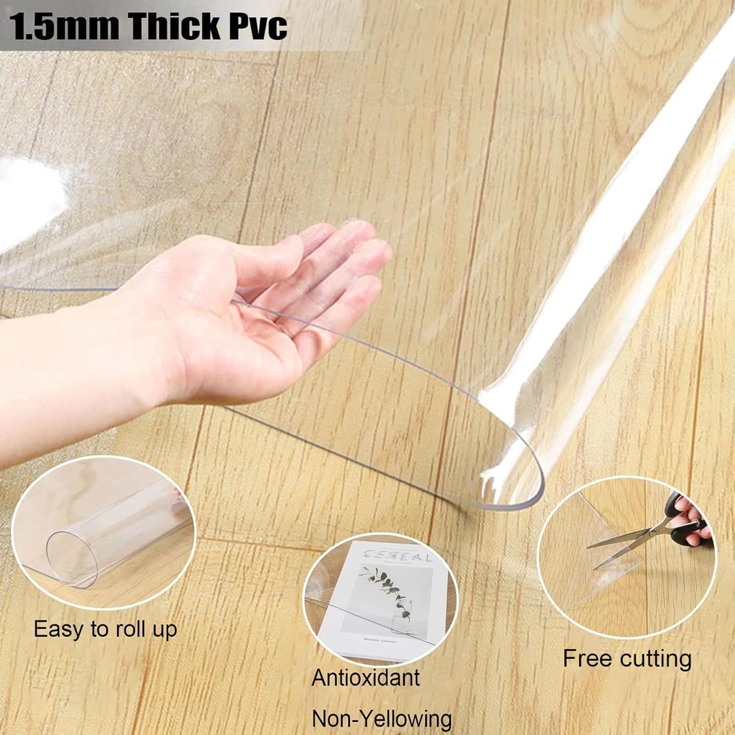 Transparent PVC Non-Slip Floor Protector Mat - Heavy-Duty 1.5mm Thick Floor Runner for Hardwood, Indoor/Outdoor Use, 2x33ft (24x396 inches) - Ultimate Protection!