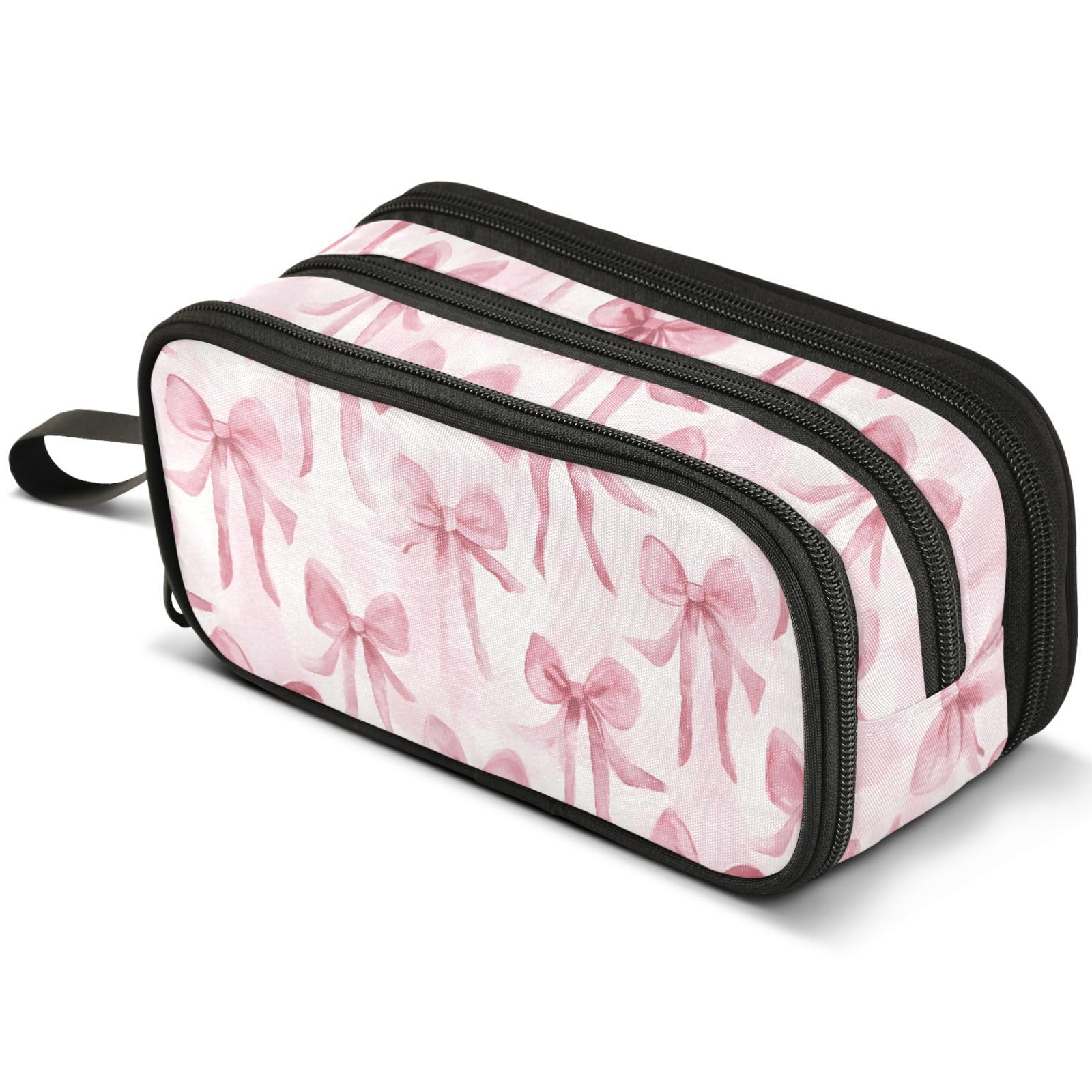 ALAZA Watercolor Pink Bow Pattern Large Pencil Case, Pen Pouch Pencil Bag with 3 Compartments Pen Holder Organizer Stationery Bag