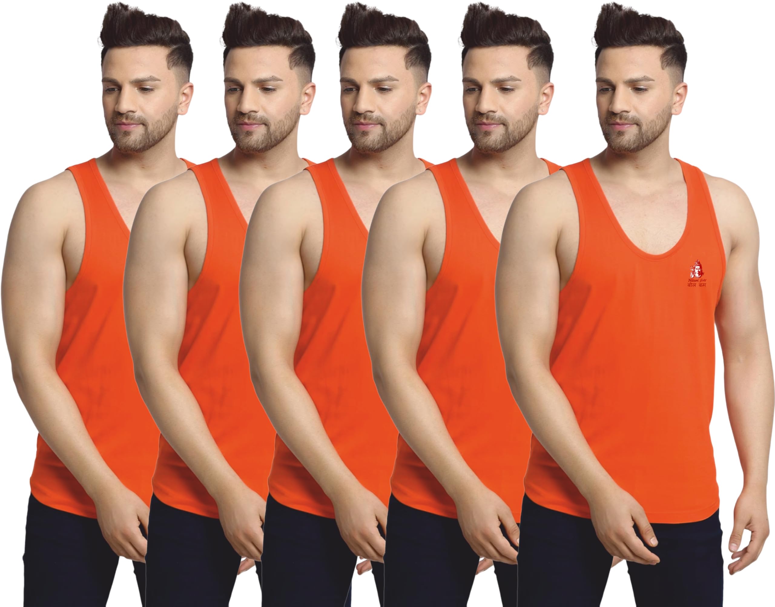 Men's Sleeveless Orange Colour Cotton Vest (Combo Pack of 5)-picture-40