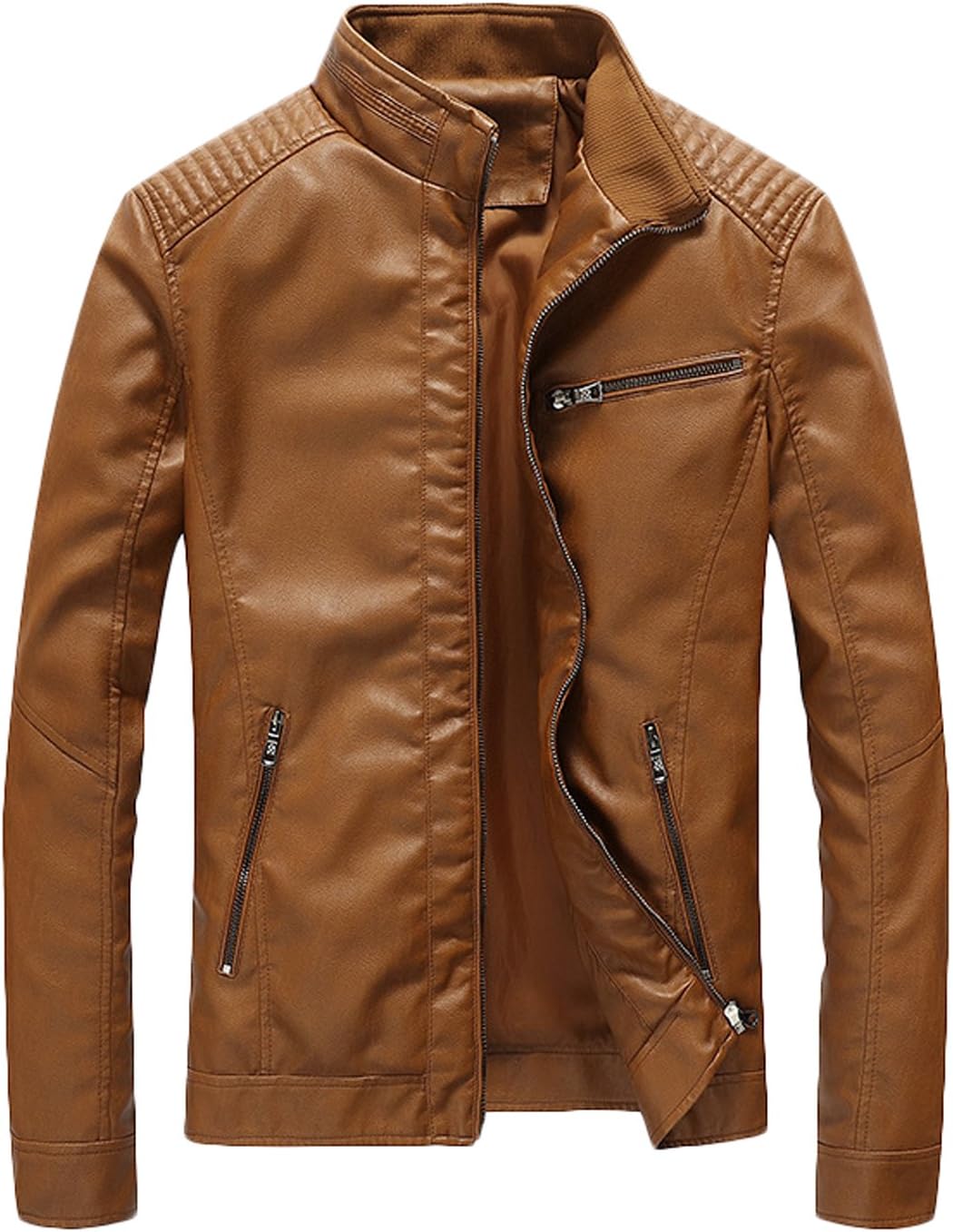 Youhan Men's Casual Zip Up Slim Bomber Faux Leather Jacket