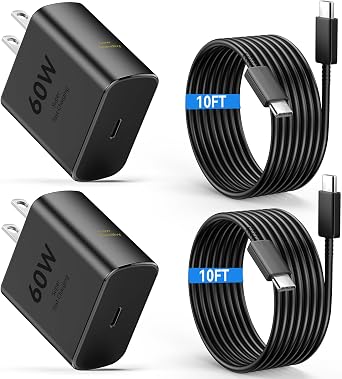 60W USB C Super Fast Charger Type C Android Phone Charger Fast Charging Block with 10ft USB-C to USB-C Cord Compatible with Samsung Galaxy S26 Ultra/S26/S26+/S25/S25 Ultra/S25+/S24, MacBook, iPad