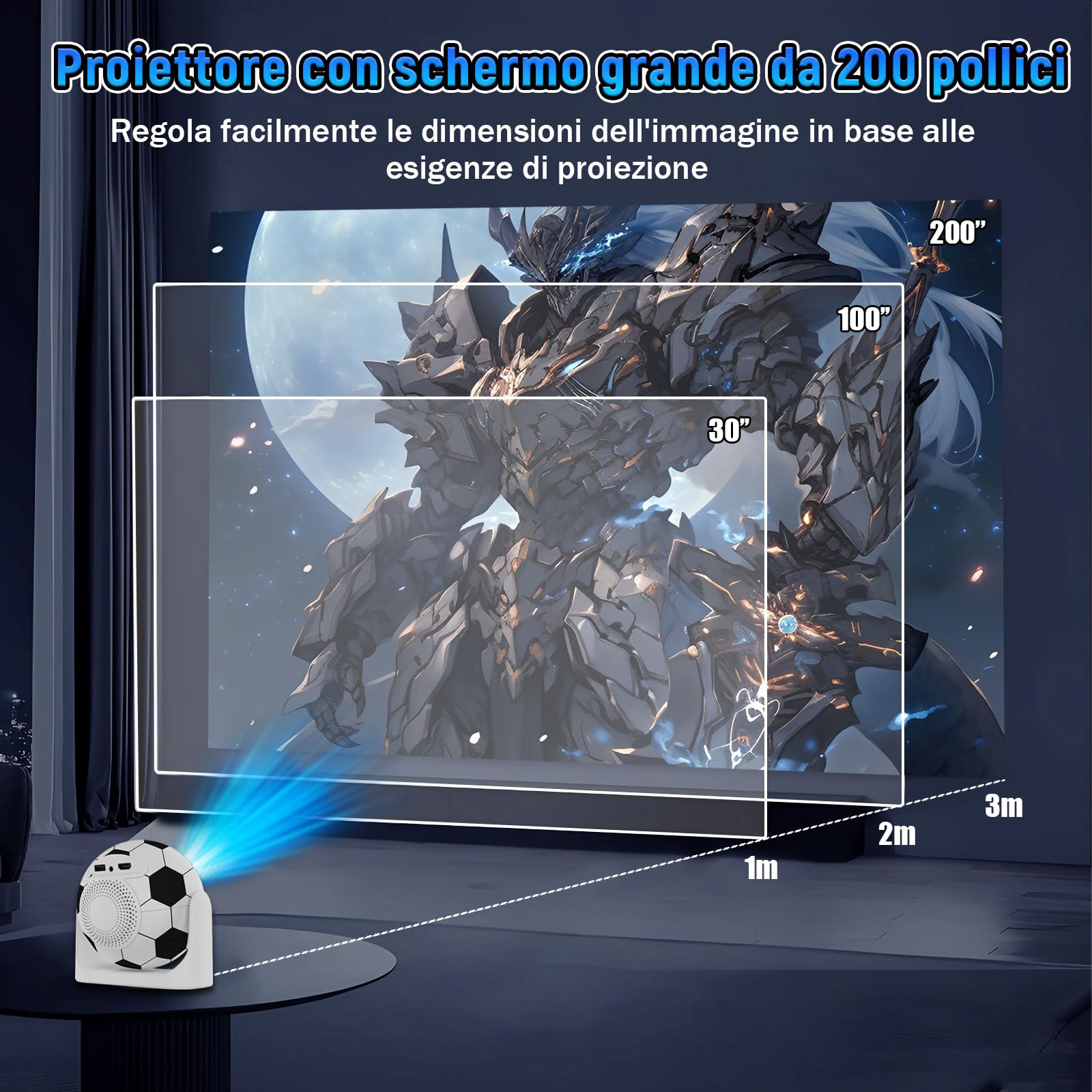 Mini Proiettore Smart TV Android 13 Proiettore Portatile per partite di calcio,Videoproiettore con Correzione Trapezoidale Automatica,1280*720P,WiFi 6 + BT 5.2,Home Theater Projector (Bianco & Nero)