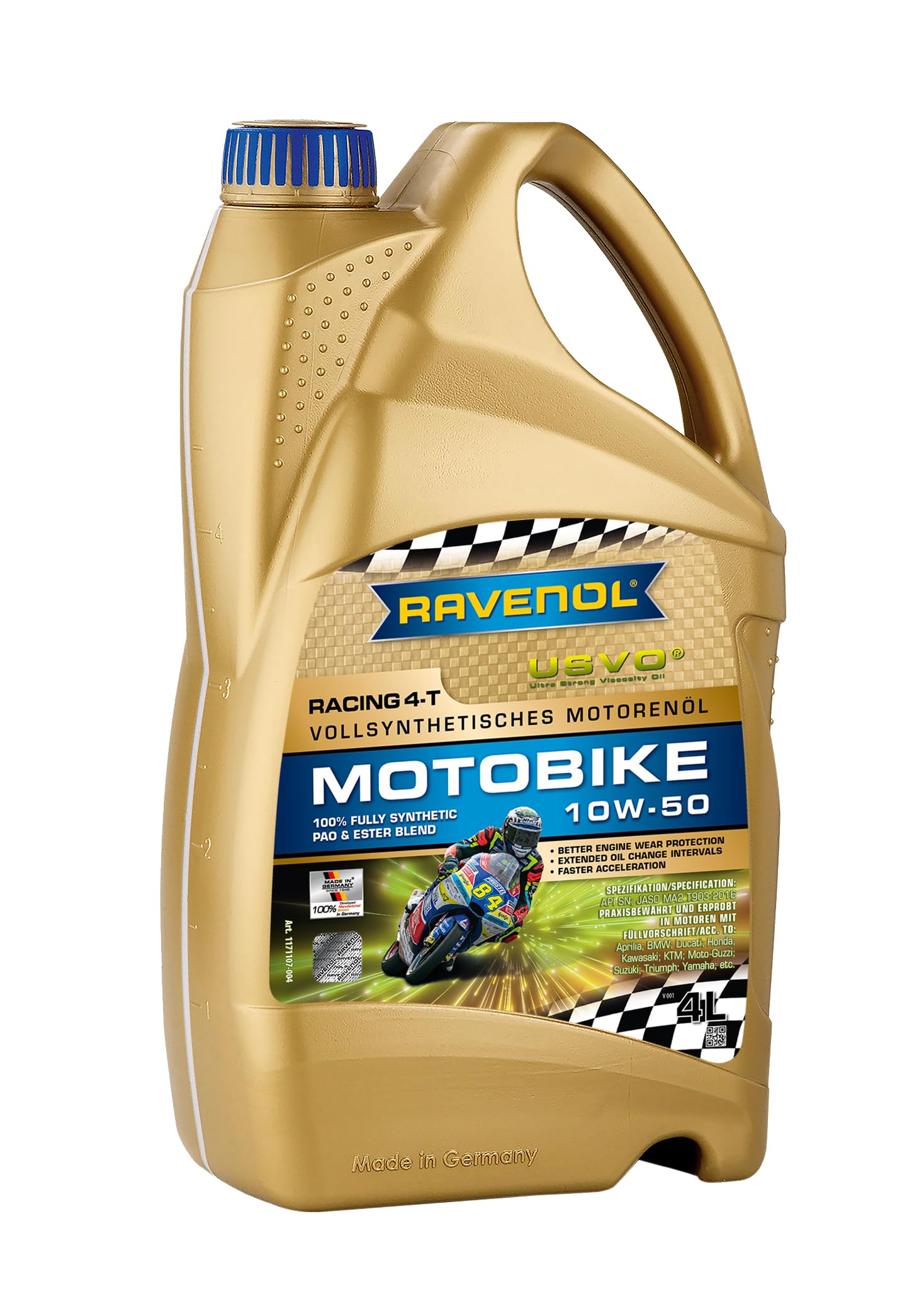 Aceite RAVENOL Racing 4-T Motobike SAE 10W-50-4 L | Lubricante totalmente sintético para motos 4T