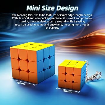 Moyu Keychain Cube, Mini Puzzle 3x3 Key Ring, 3by3 Small Sitckerless Speed Cube, 1.18 Inch