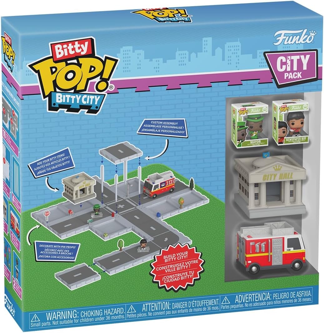 Funko Pop! Bitty City: Starter Set - Mayor & Newsletter Boy - City Collection - Includes Fire Truck and City Hall - Mix and Match - Toys for Kids & Adults