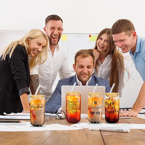 Miniatura 7 de Juego de 6 regalos de equipo para empleados, regalos de agradecimiento, regalos de agradecimiento al personal del profesor, 16 onzas, vaso de
