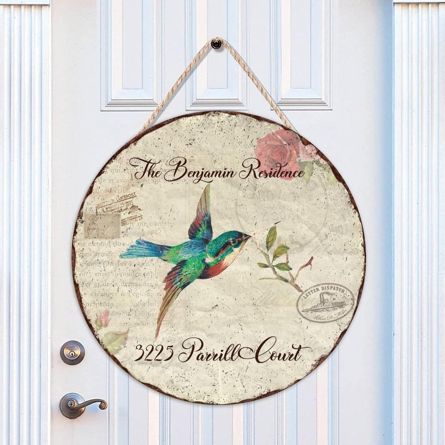 Custom Name Home Address Hummingbird Wood Door Sign Retro Wall Door Hanging Sign 18" x18" Retro Round Door Hanger Sign Welcome Decor for Outdoor Front Porch Farmhouse Housewarming Gifts