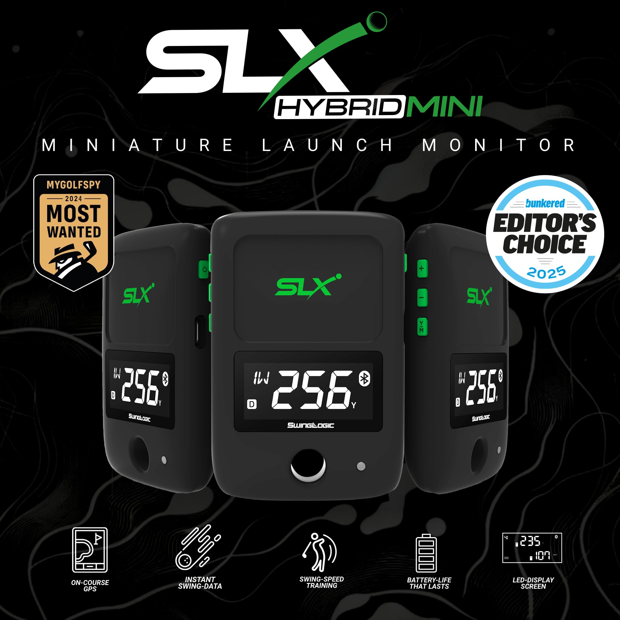 Swing Logic SLX Hybrid Mini Portable Golf Launch Monitor – Distanza della pallina da golf, velocità della palla, velocità della testa del mazzo, fattore smash, accessori da golf compatti e dispositivo
