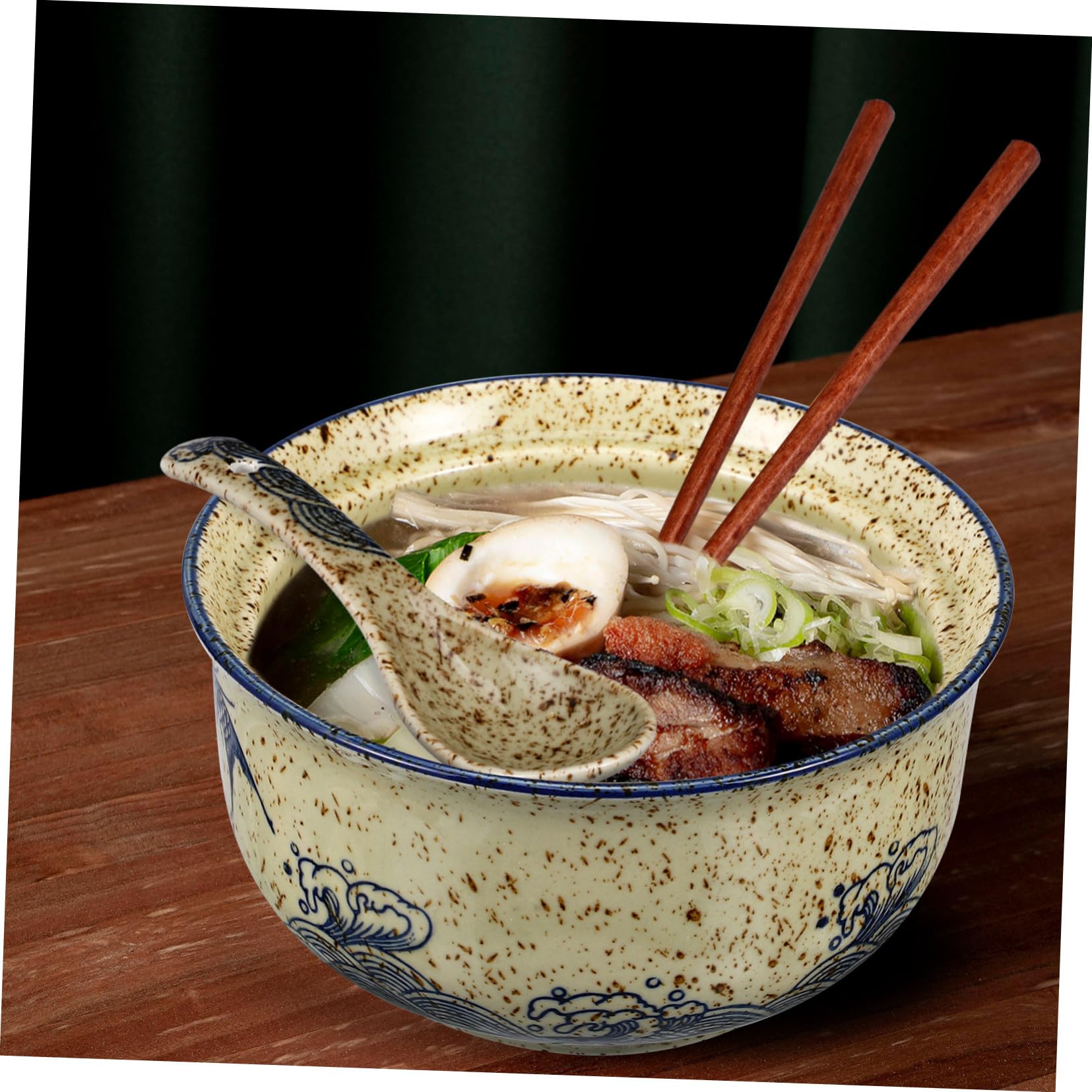 Ramen-schüssel-set aus Keramik Inklusive Deckel Essstäbchen und Löffel als Instant-nudelschüssel Suppenschüssel oder Servierschüssel Geeignet