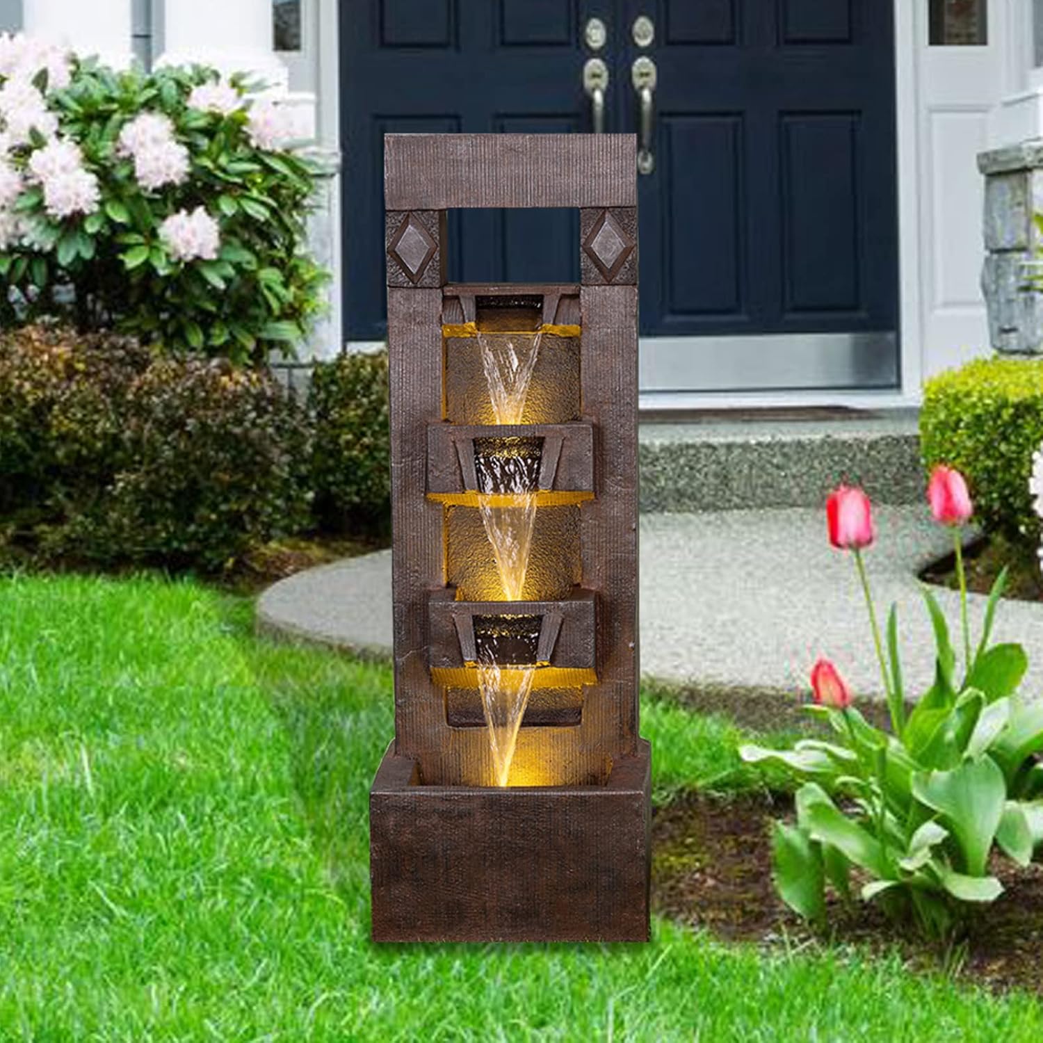 SERBILHOME 40.94''H Water Fountain with LED Pump,4 Floor