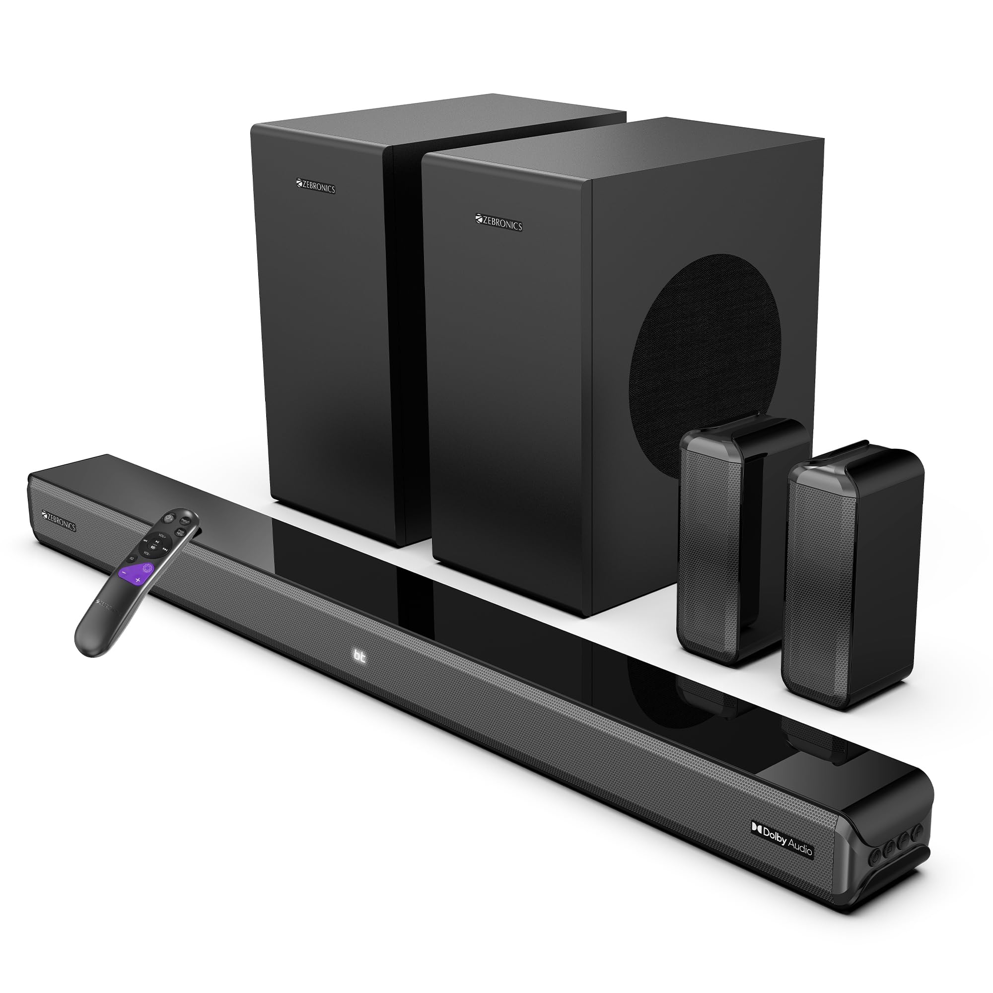 ZEBRONICS Juke BAR 9551 Soundbar, 5.2 Surround, Dolby Audio, 625 Watts, Triple Driver Soundbar, Dual (Wireless Rear Satellites & Wireless Subwoofer), Bluetooth v5.3 | HDMI (ARC) | Optical | USB | AUX