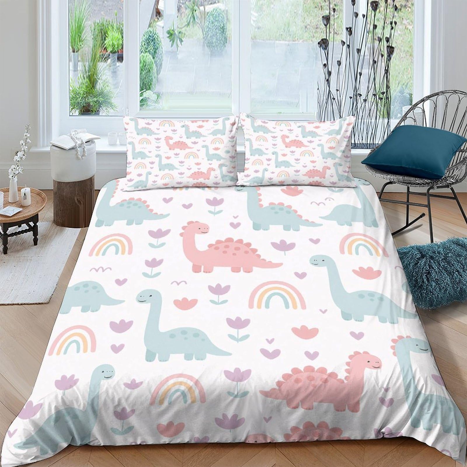 Ctjqhvkz Style-9 3D Printed Dinosaur Rainbow Fitted Sheet Microfiber Soft Pastel Bed Cover For Bedroom Dorm Mattress Protection Single（135X200cm）