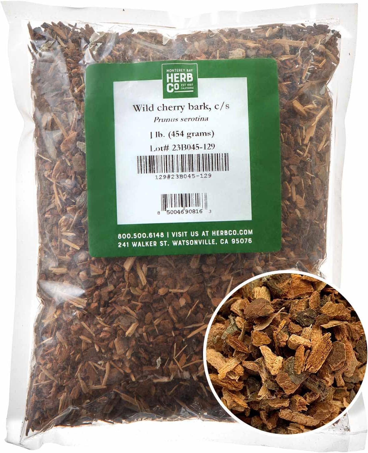 Wild Cherry Bark, by Herb Co, Black Cherry, Mountain Black, Choke, Used to Make Teas & Syrups, Cut & Sifted, 1 lb