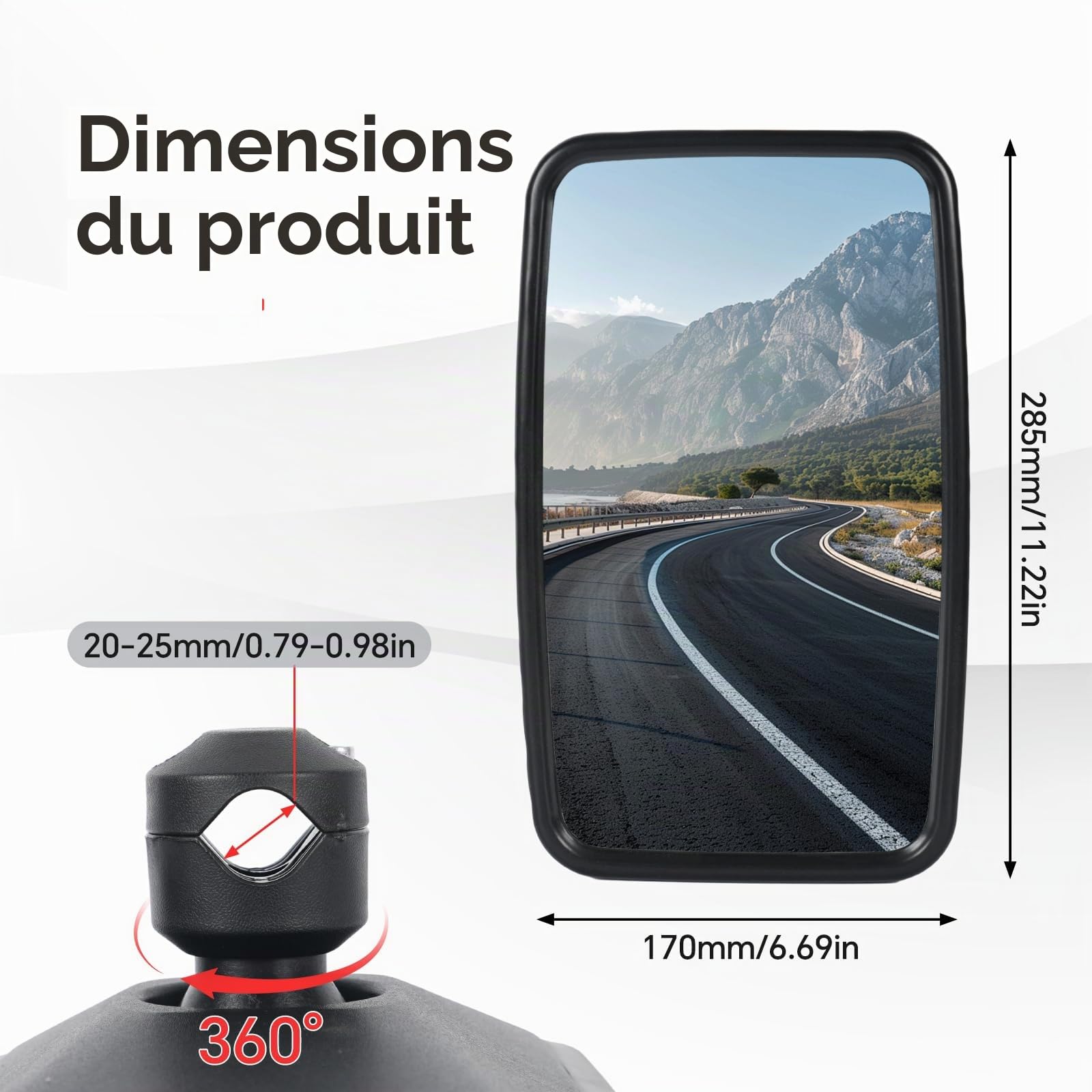 Lot de 2 rétroviseurs universels pour tracteur - 28,5 x 17 cm - En PVC - Avec support de boîtier - Pour tracteur agricole - Pour machines agricoles - Réglables
