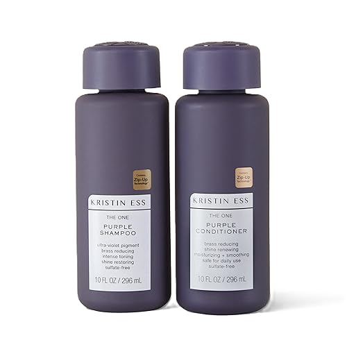 Kristin Ess Juego de champú y acondicionador para cabello morado para cabello rubio moreno plateado canas extracto de algas aceite de semilla de
