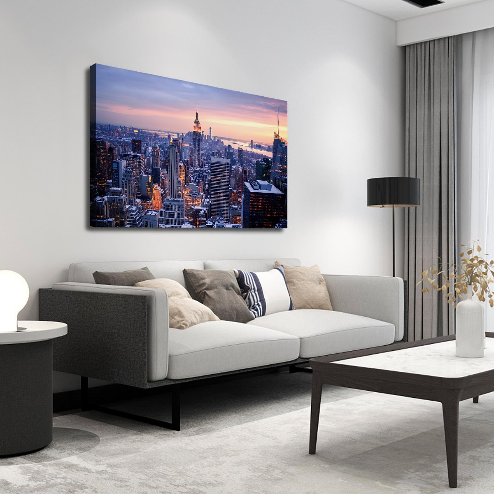 UIRINGART Urbain Horizon Toile Art Mural Bâtiments Urbains Modernes Et Lever Du Soleil Paysage Imprimer Affiche Pour Salon Bureau Studio Décor Mural 80x125cm Cadre Intérieur