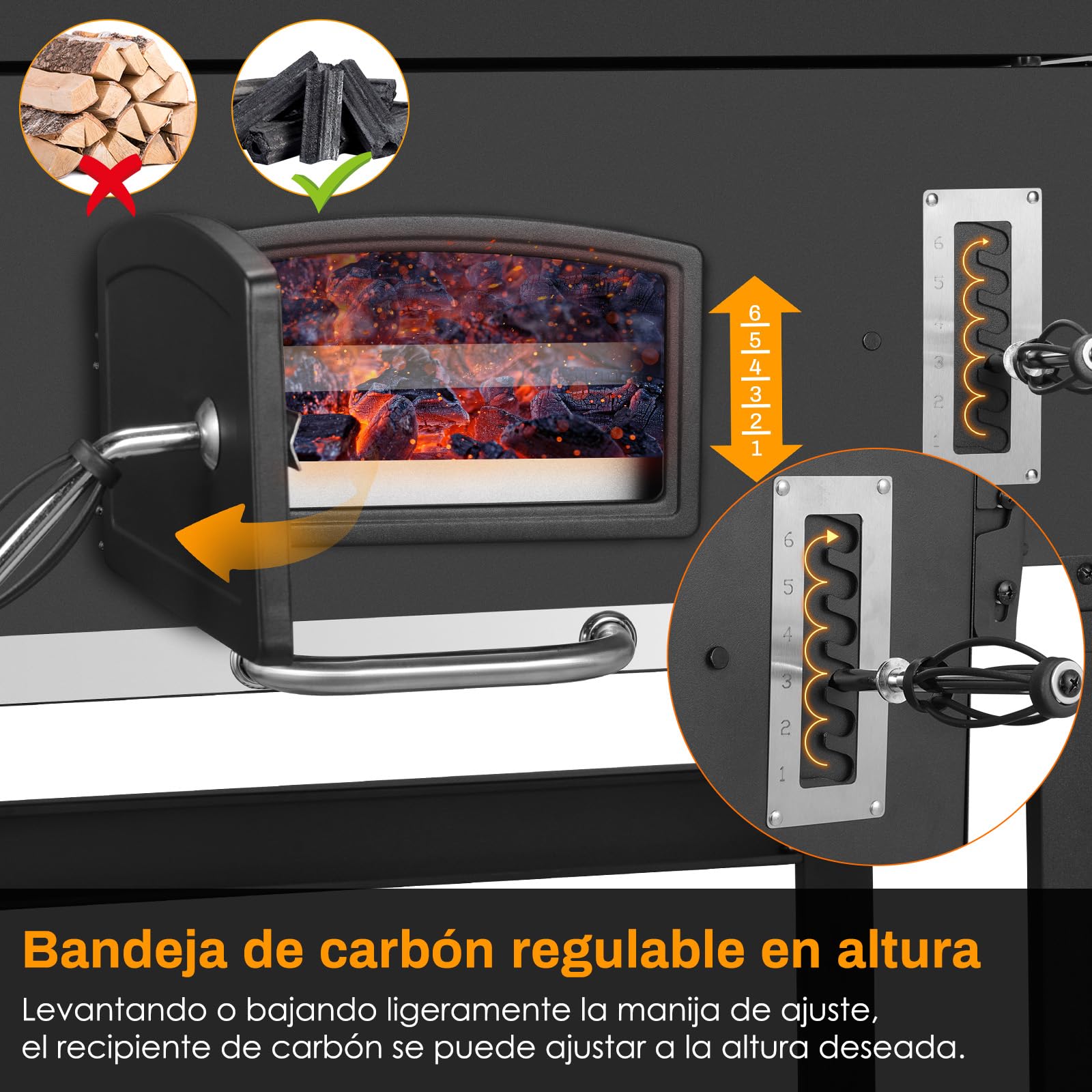 LIFERUN Barbacoa de Carbon XXL, Parrilla de Carbón con Chimenea y Tapa, Parrilla con Carrito BBQ Smoker con Ruedas y Termómetro, Grande BBQ Carbon para Camping y Jardín