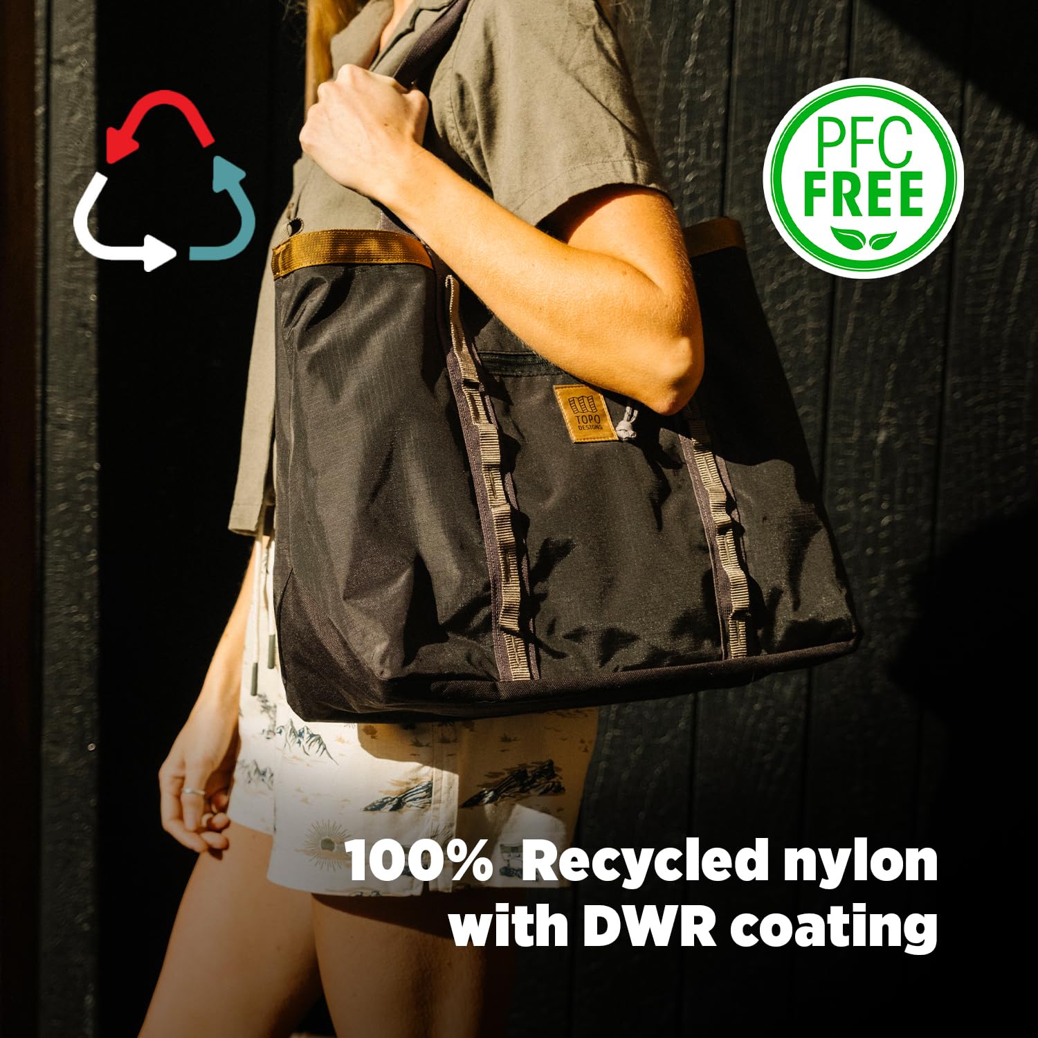 Topo Designs Mountain Utility Tote, Grab + Go Bag, abnehmbarer Schultergurt, Cinch-Top, Gänseblümchen-Kette zum Anklipsen, Fair Trade