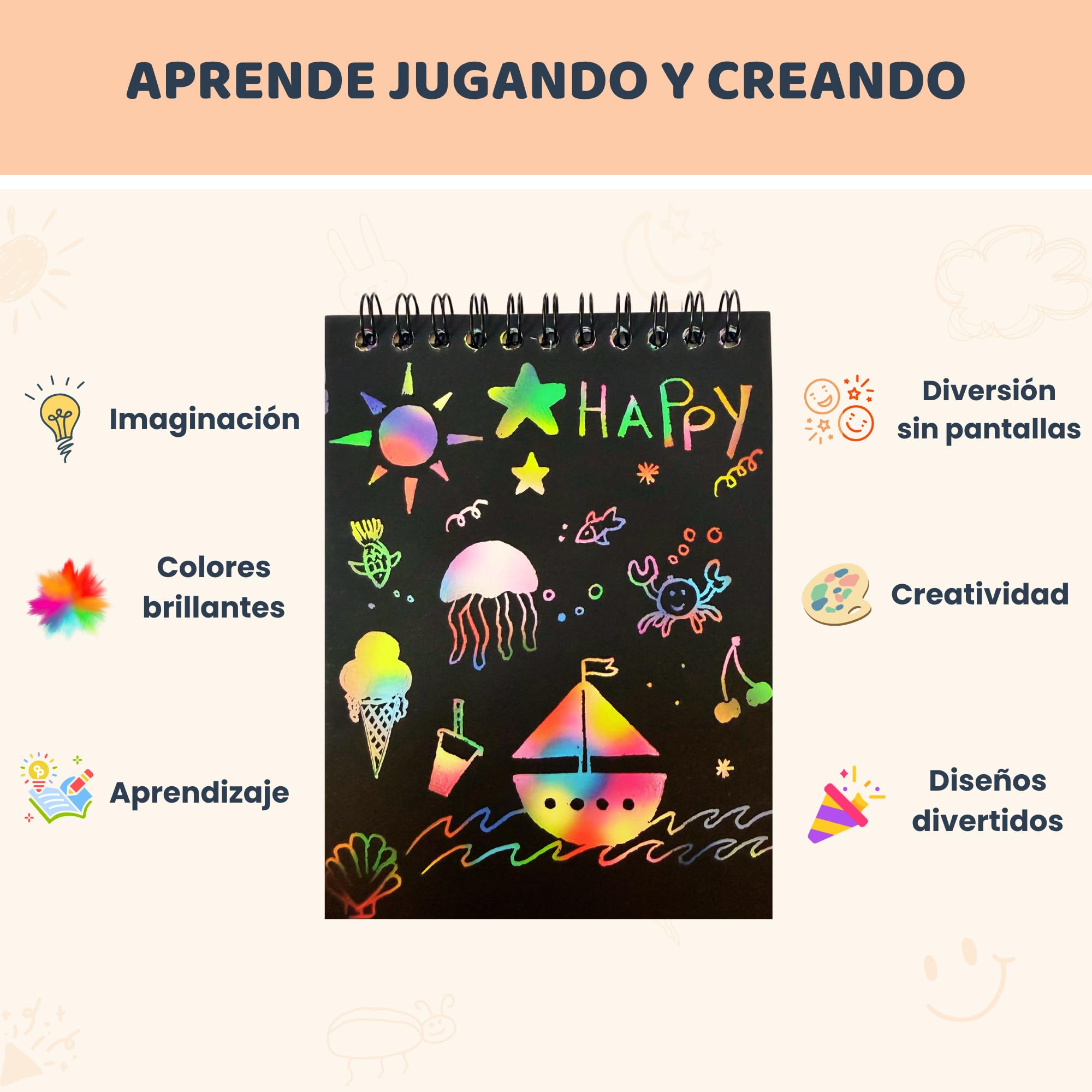 Detalles Cumpleaños Niños | Pack 25 Cuadernos para Rascar y Lápices de Madera | Regalitos Cumpleaños Invitados Niños, de 3 a 12 Años | Regalos Cumpleaños Niños Colegio