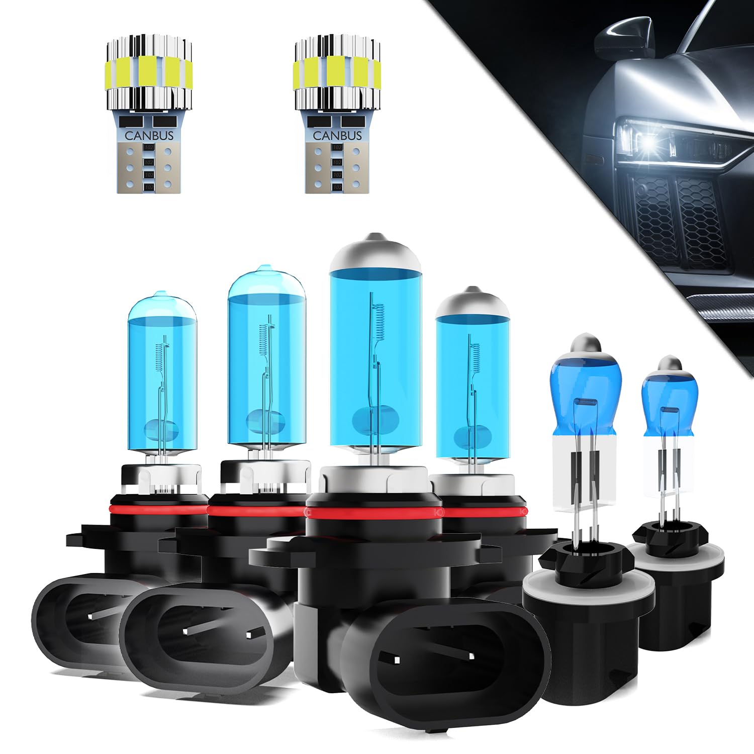 Headlights+ License Plate Lights Fit For Chevy Impala 2000-2005 Light Bulbs,9005/HB3/H10 High Beams+ 9006/HB4 Low Beams+ 880/881 Fog Lights+ License Plate Lights Combo,Pack of 8