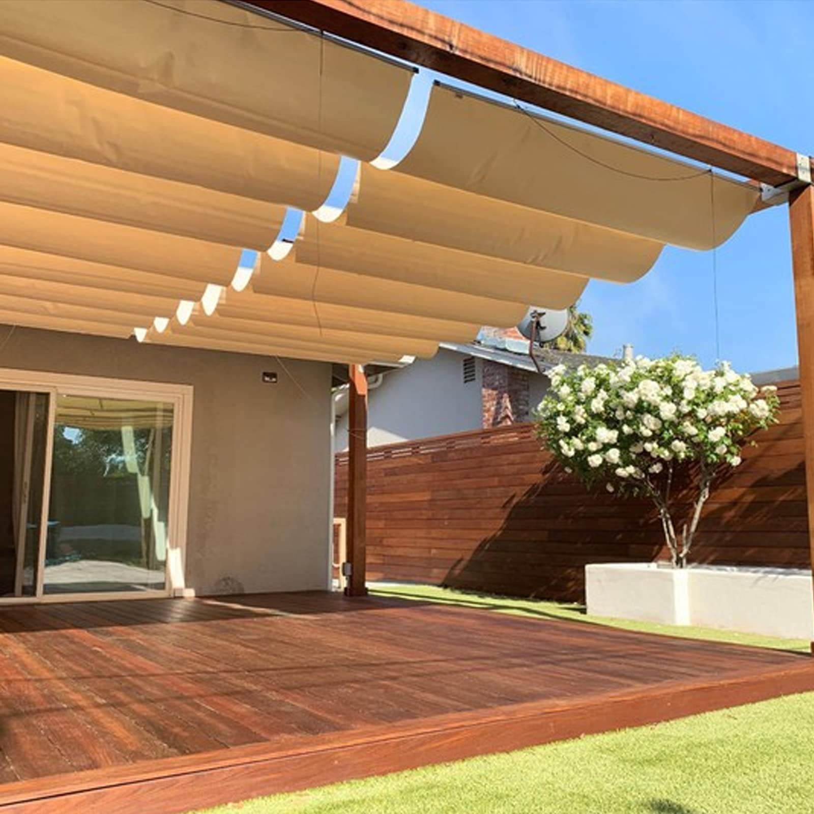 Sonnensegel für Gartenschirme, beige, rechteckig, wasserdicht, UV-blockierende Markise für Terrassenpergola im Freien, abnehmbares Wellen-Schattennetz für Gartenbeschattung (1,5 x 5 m/4,92 x