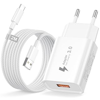 USB Chargeur avec Cable USB C 2M Nylon, 18W QC 3.0 Prise USB Charge Rapide Chargeur Charger Prise Telephone pour Galaxy S10e/S10/S10+/S9+/S9/S8/S7/A40s/A40/A14/A13,iPhone,iPad,Xiaomi,Redmi,Huawei - Amazon product rated Grade A
