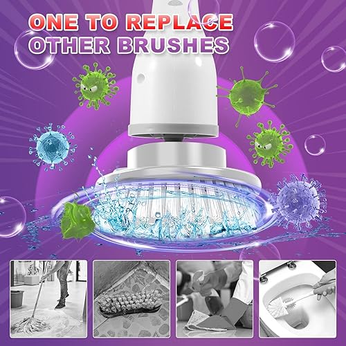 Miniatura 2 de Depurador eléctrico giratorio, 7 cabezales de cepillo reemplazables, limpiador de baño de 1.5 horas de doble velocidad y brazo de extensión