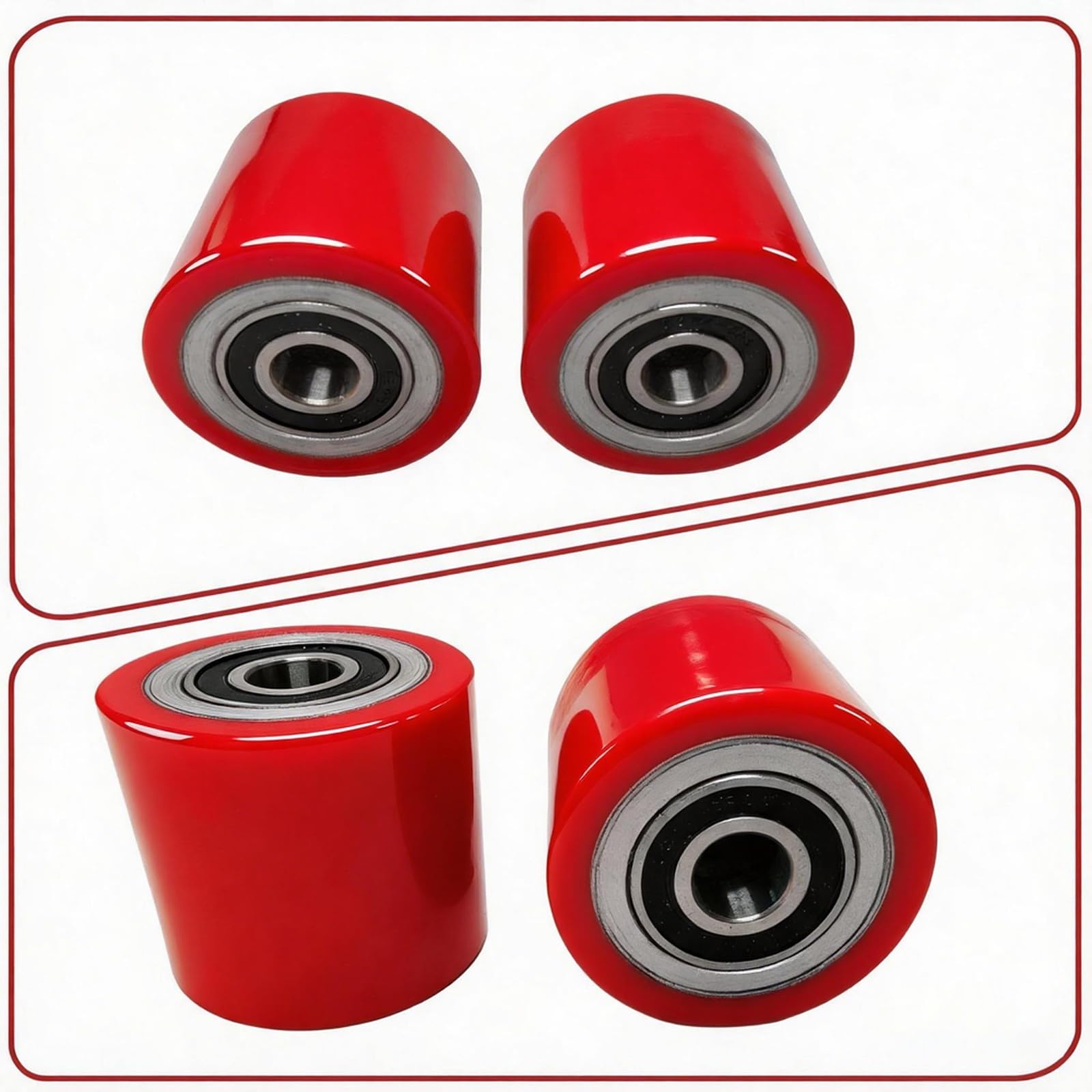 4 Stück Hubwagen rollen Polyurethan 80 x 70 mm,Achse 20 mm,Max 600 KG,Rot | Rollen mit kugellager,Hubwagen ersatzteile,Abriebfester,für Hubwagen Ersatzrollen,schont den Boden,geräuscharm