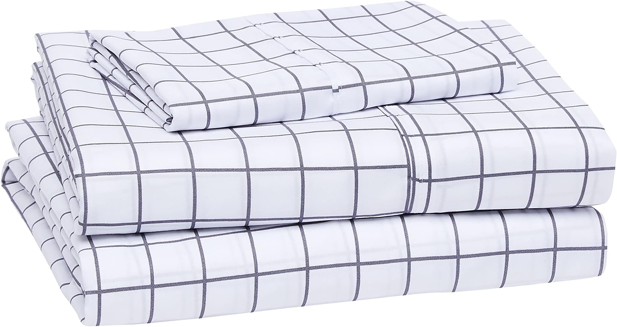 Amazon Basics Lightweight Super Soft Easy Care Microfiber Bed Sheet Set With 14” Deep Pockets - Twin XL, Blue Gray Windowpane