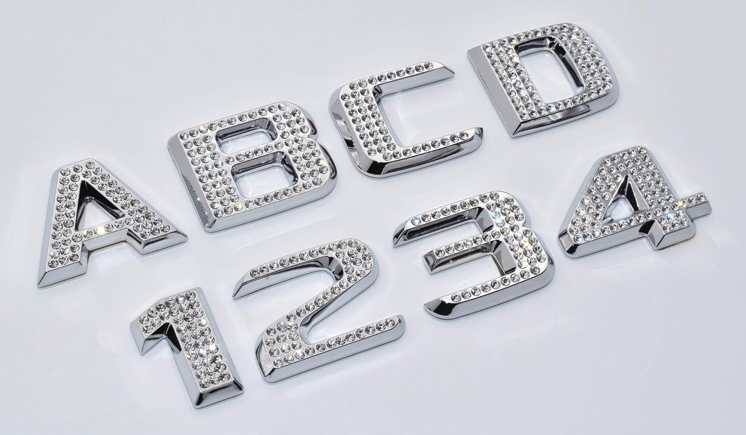 Personalized Set of Chrome Auto Letters and Numbers - Crystal Style