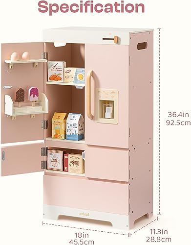 Miniatura 2 de ROBUD Refrigerador de madera para jugar, juego de refrigerador de juguete de cocina con máquina de hielo, refrigerador de cocina para jugar, juego