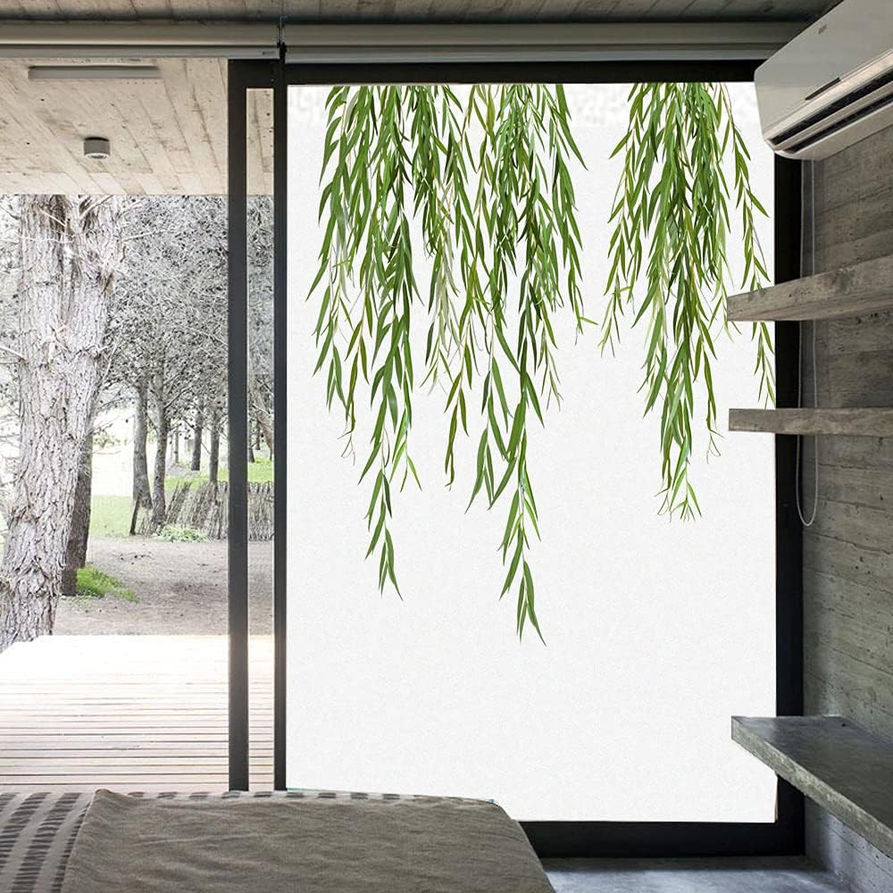 Window Film Privacy Static Cling Window Stickers No Glue Willow Decorative Window Clings UV Blocking Heat Reduction Window Coverings for Home/Office 19.68"x70.86"(50x180cm)