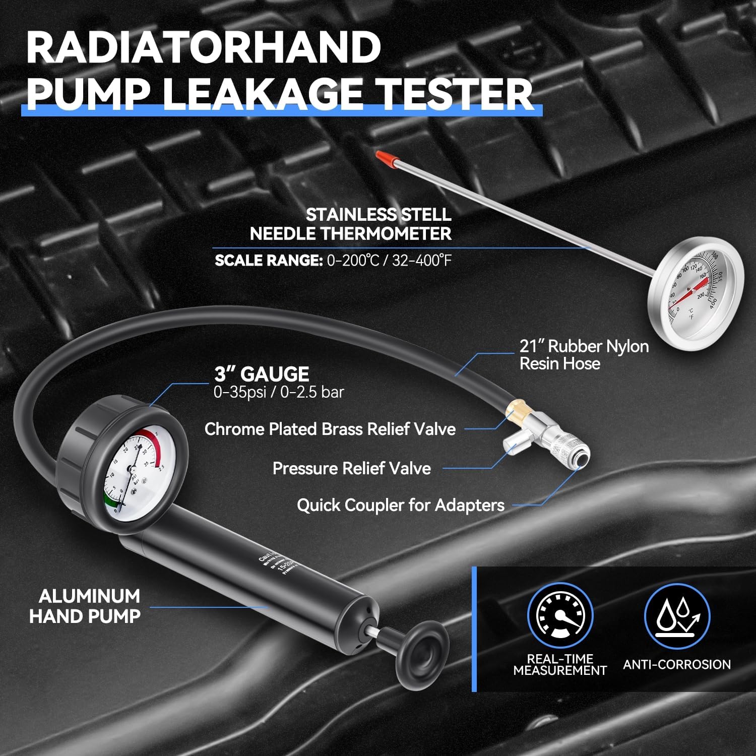 Auto Dynasty Coolant Pressure Tester Kit, 28Pcs Universal Radiator Pressure Tester Set for Cooling System, Automotive Coolant Vacuum Refill Tool Kit for Cars Motorcycles Trucks (Blue)