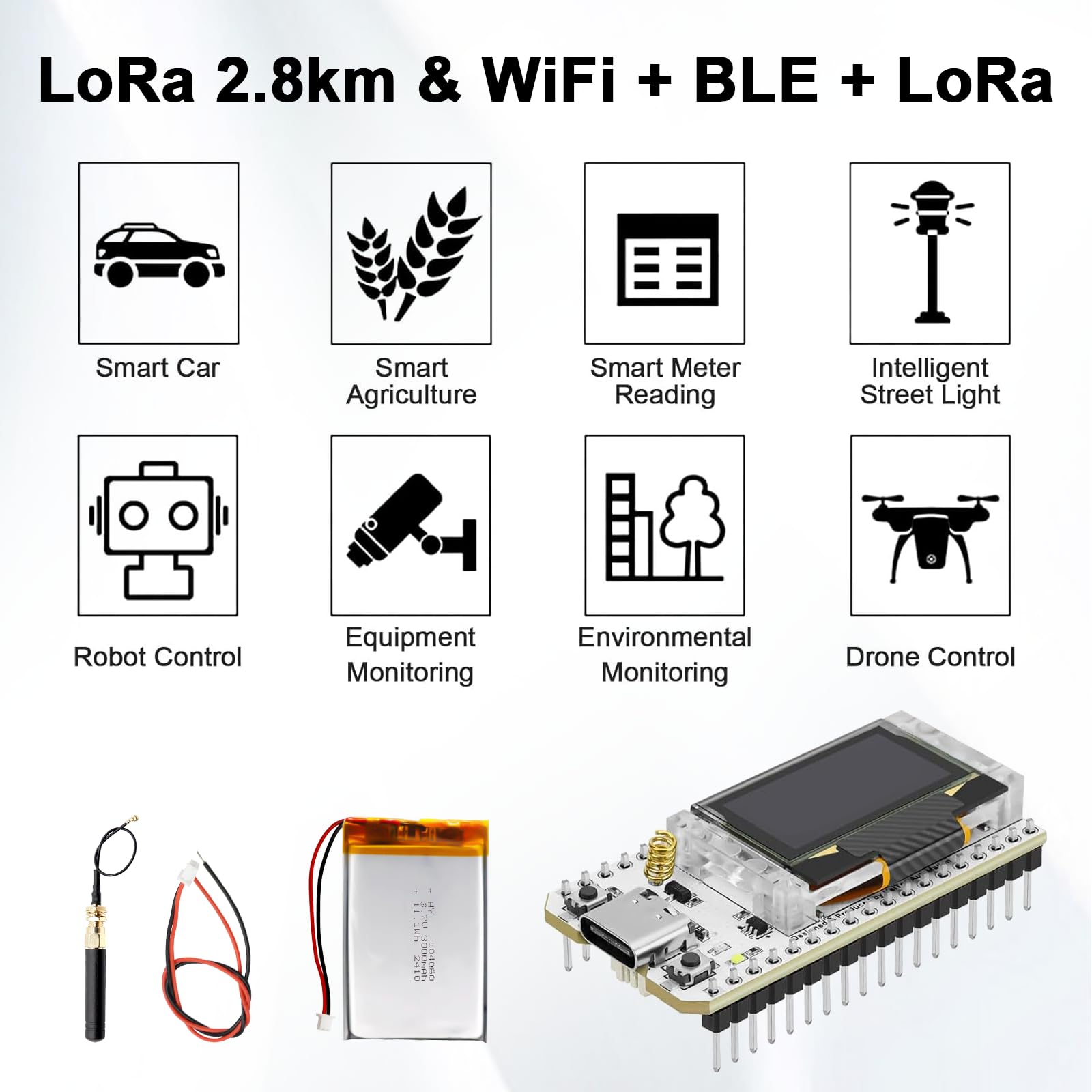 ARCELI Carte de développement LoRa ESP V3, module LoRa ESP Meshtastic avec écran OLED ESP et antenne, carte IOT double cœur USB 240MHz Bluetooth WiFi 863 928MHz compatible avec Arduino/Meshtastic (2