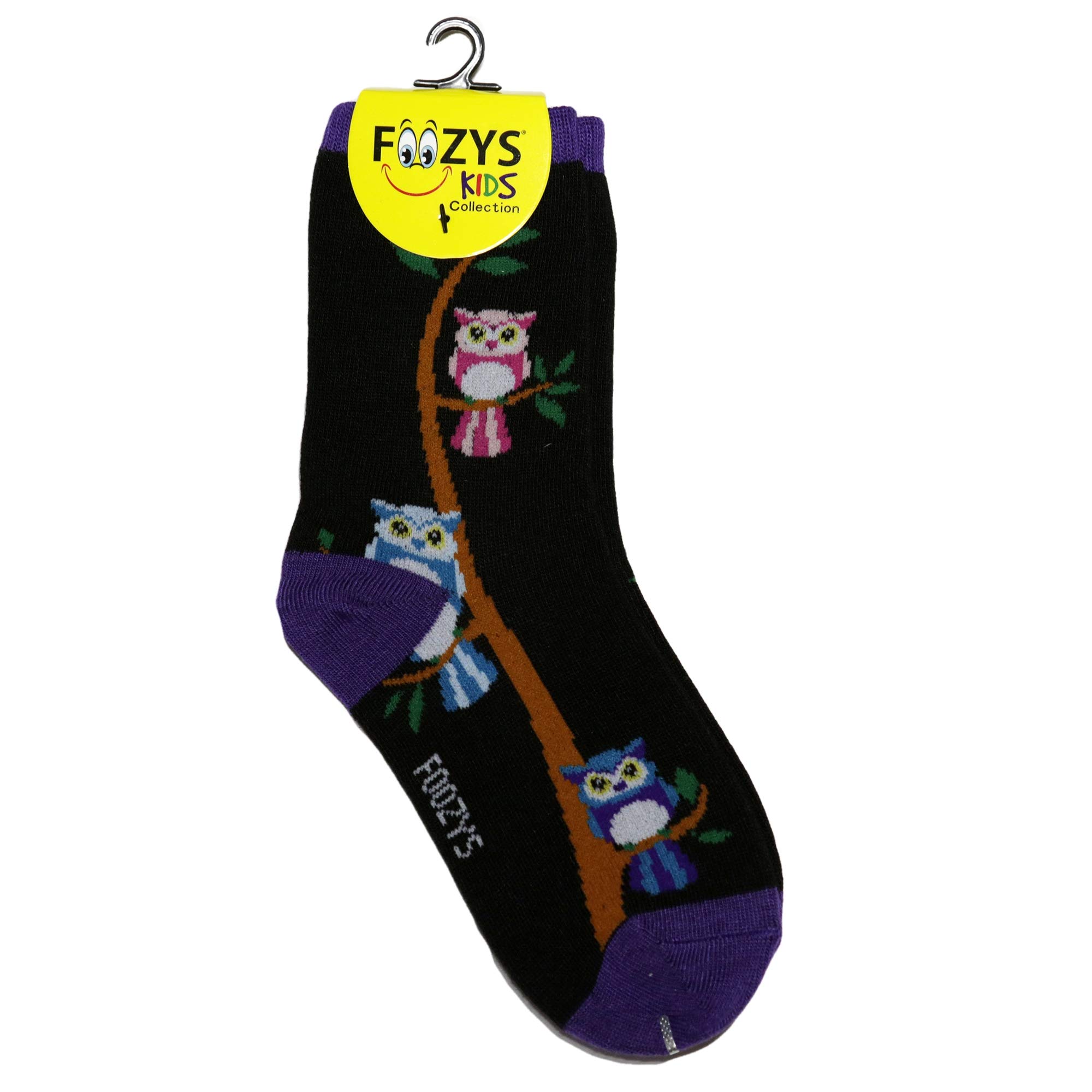 Foozys Kids Girl’s Owls on Trees Socks - Colorful Fun Crazy Cute Crew Socks