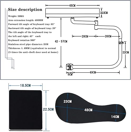Miniatura 3 de Soporte de ratón para laptop, estación de trabajo, silla de videojuegos o barra redonda, bandeja para teclado, plataforma de PC, reposabrazos,