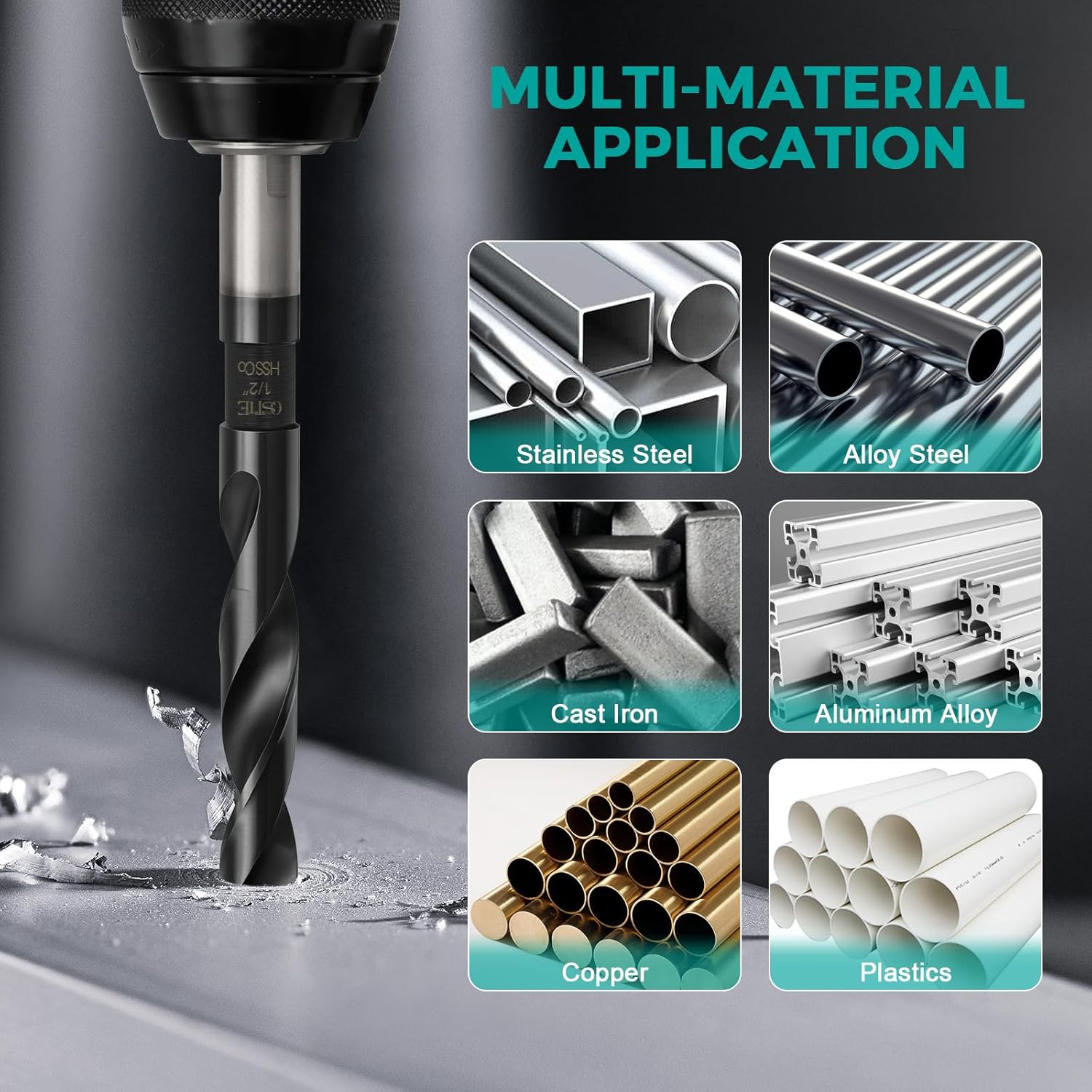 1 Inch Cobalt Drill Bit, Industrial Grade M35 Cobalt Titanium Aluminum Nitrite, Reduced Shank High Speed Steel, 3-Flat 1/2" Shank, Cobalt Drill Bit for Metal and Hardened Steel - Total Length of 6"